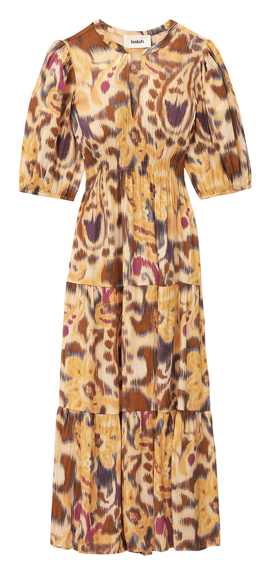 Robe midi col V imprimée BA&SH Jaune
