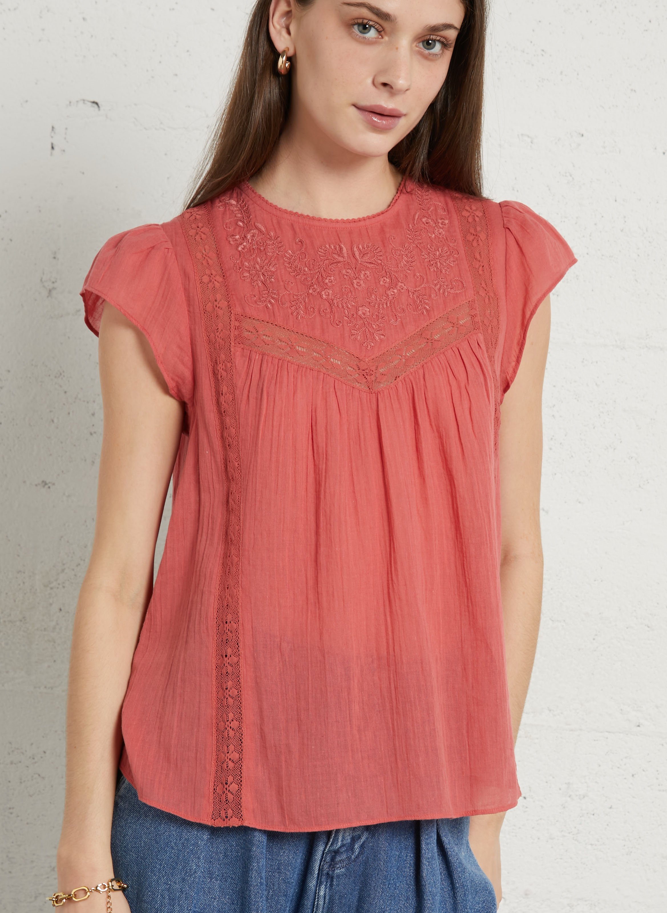 Top droit col rond en coton SUD EXPRESS Rouge