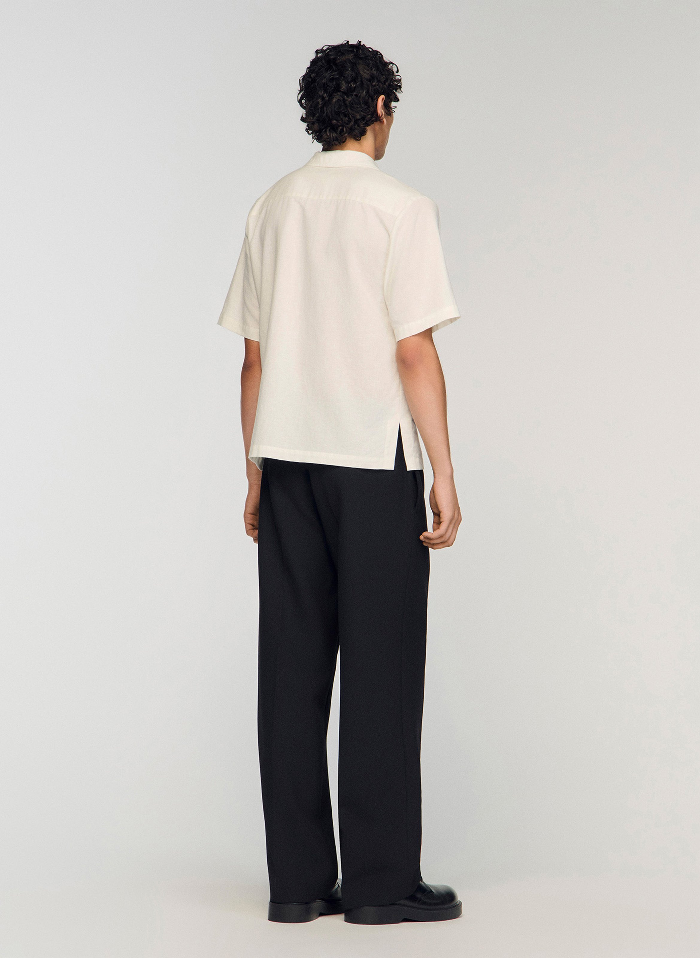 Cotton and linen shirt with classic collar SANDRO Beige