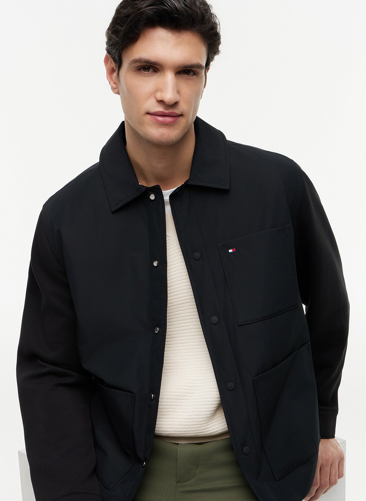 Gerade geschnittene Jacke aus Baumwoll-Mix TOMMY HILFIGER Schwarz