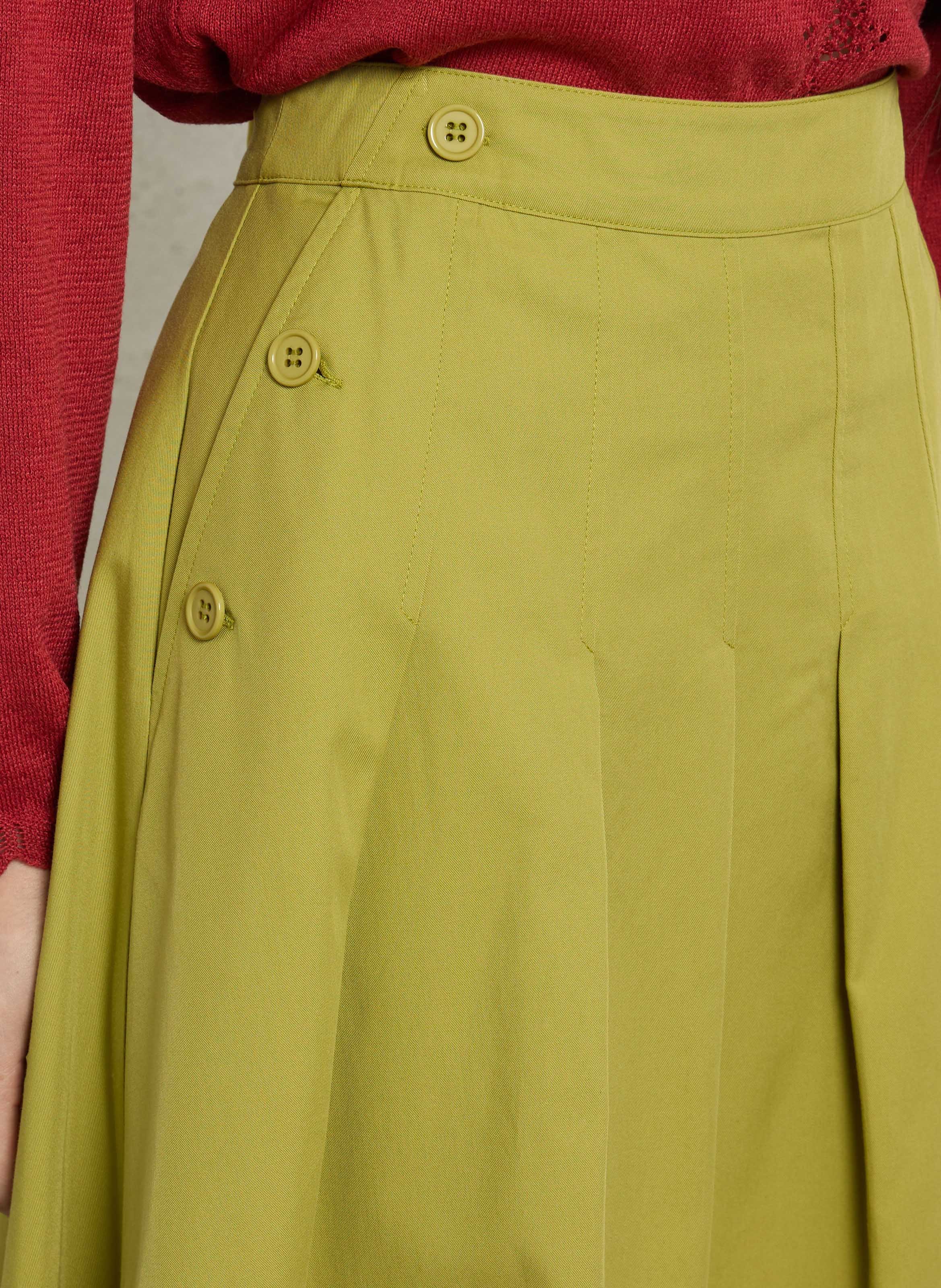 Pleated midi skirt in blended cotton. PETITE MENDIGOTE Green