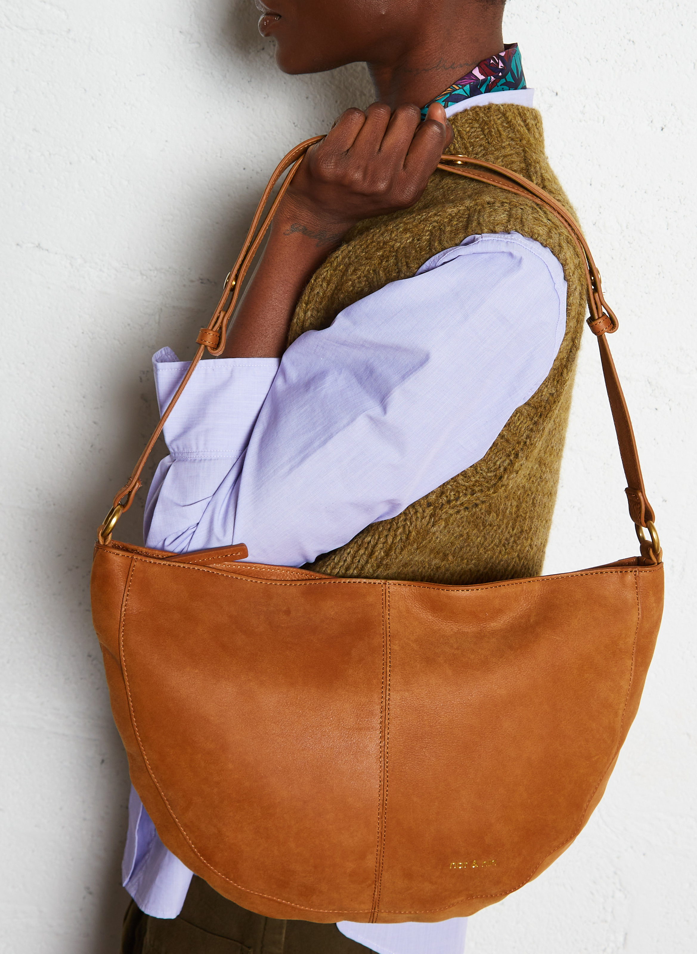 Leren shopper met schouderriem NAT & NIN Bruin