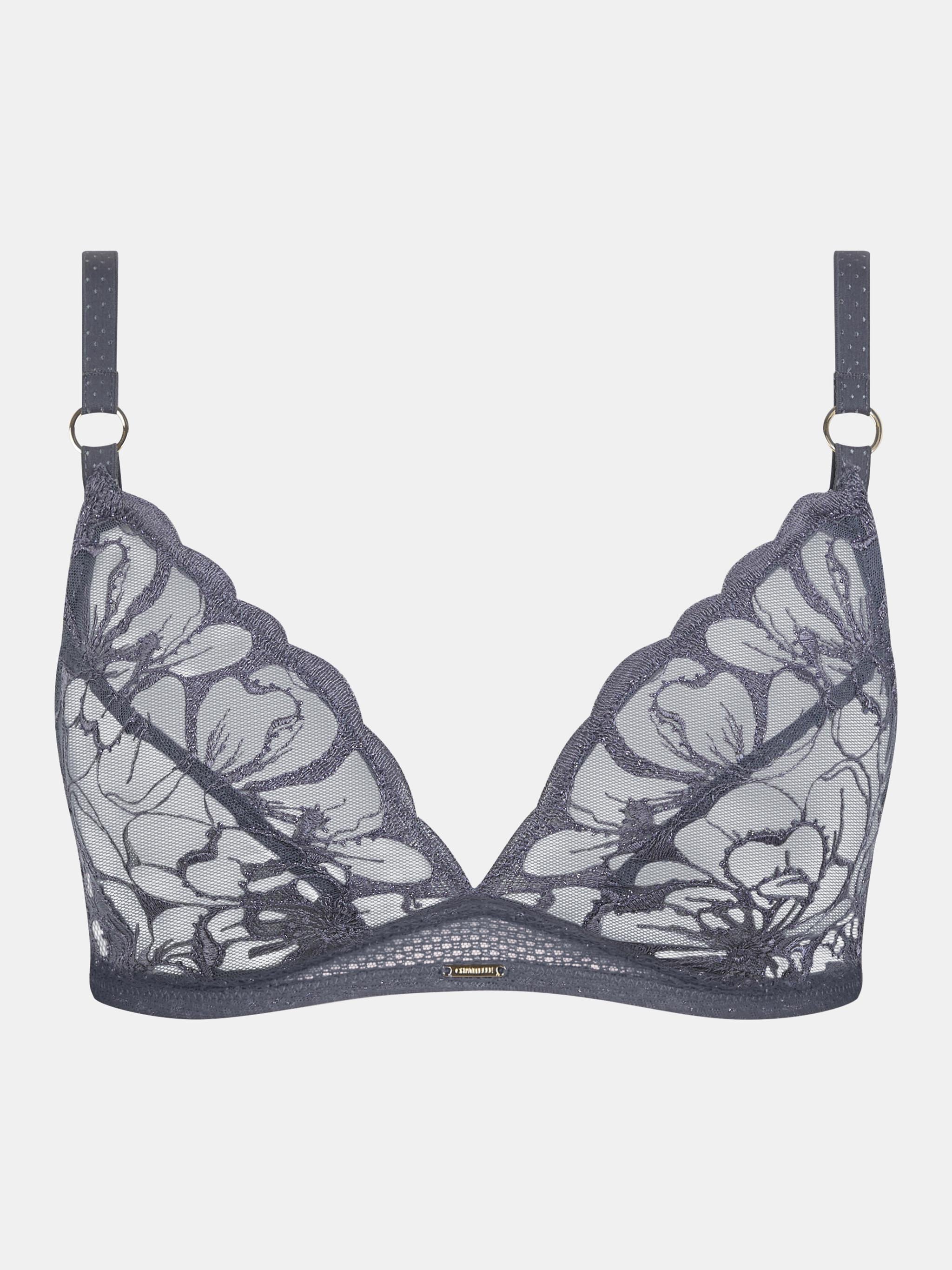 Soutien-gorge sans armature triangle broderie florale CHANTELLE Gris