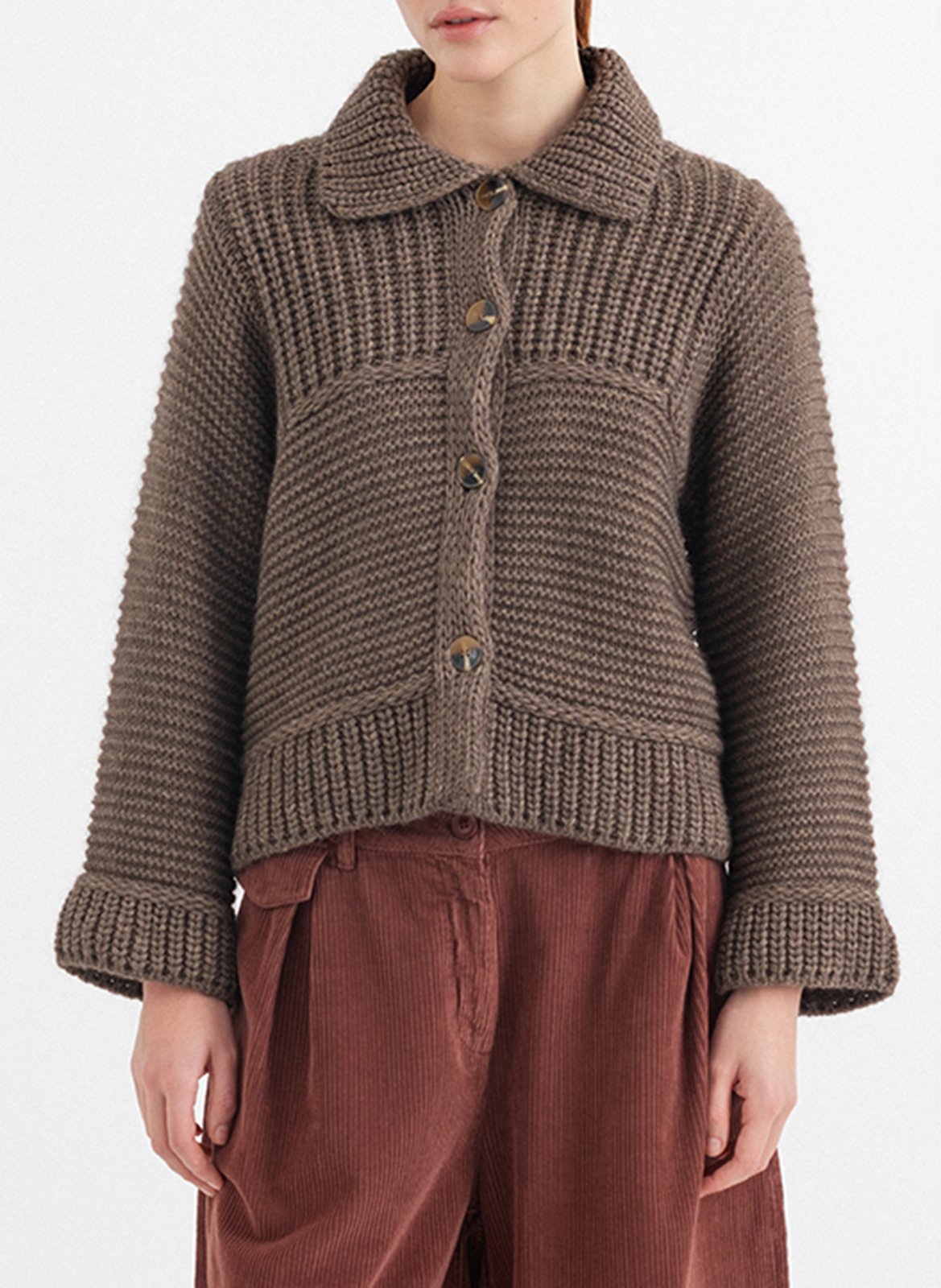 Straight chunky knit cardigan PROJECT-AJ117 Brown