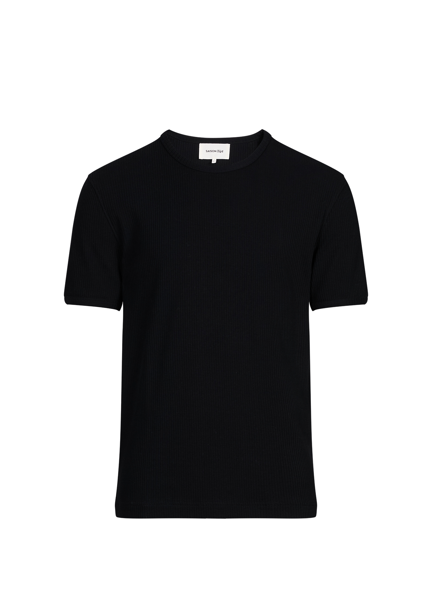Straight round neck ribbed cotton T-shirt SAISON 1865 Black