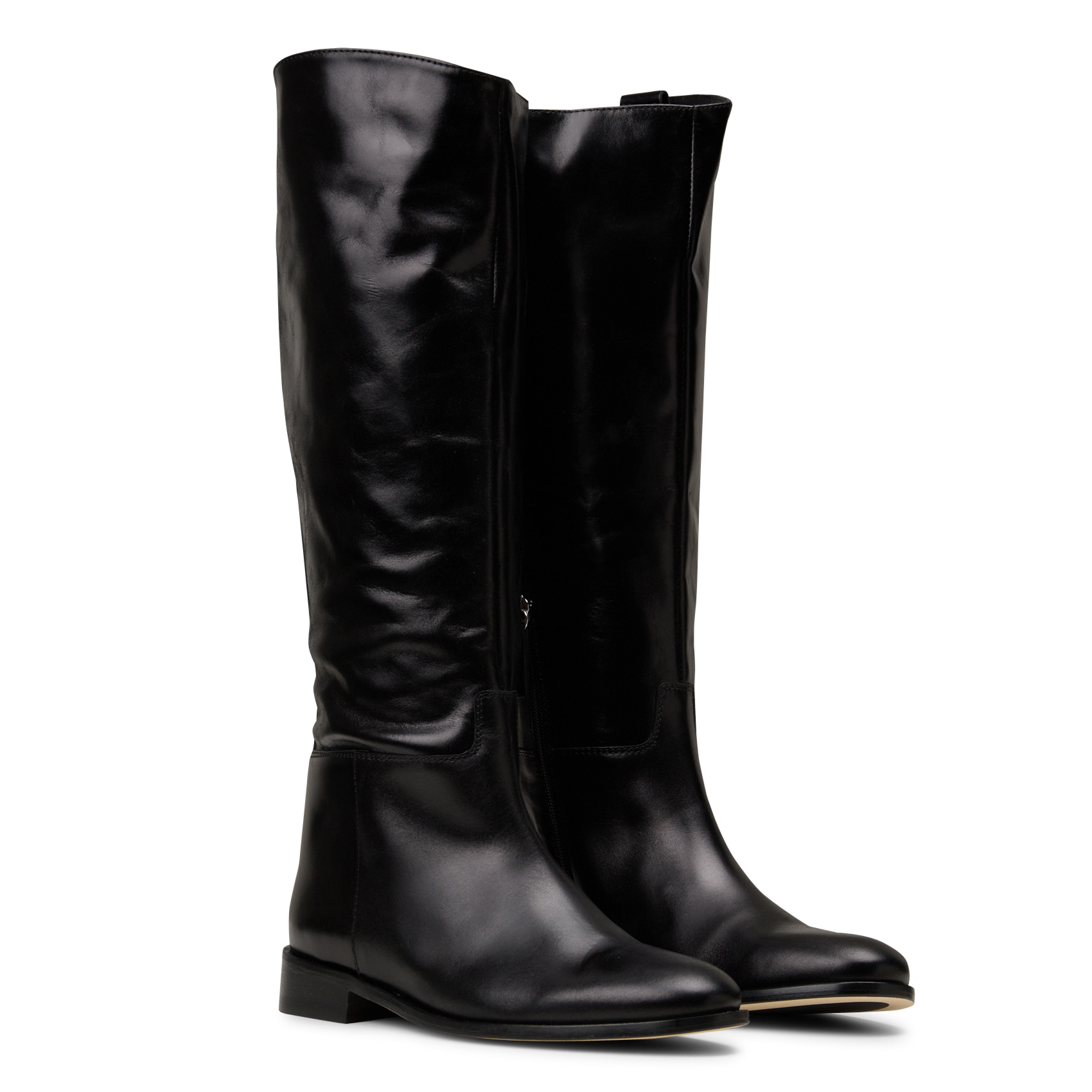 Stiefel mit rundem Zehenbereich und Reißverschluss aus Leder ODARE Schwarz