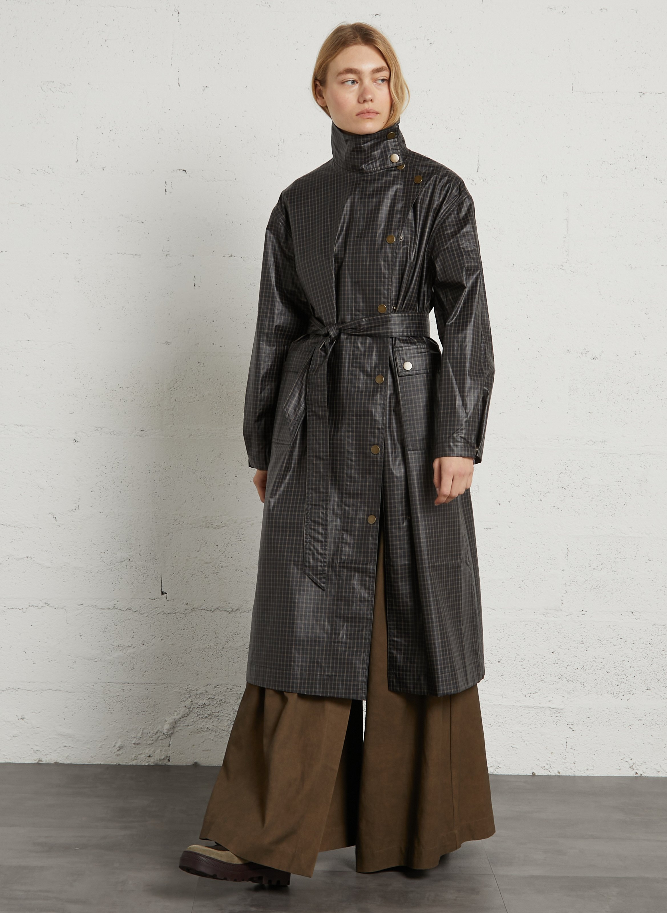 Straight-fit high-neck cotton windbreaker with belt LEON & HARPER Black