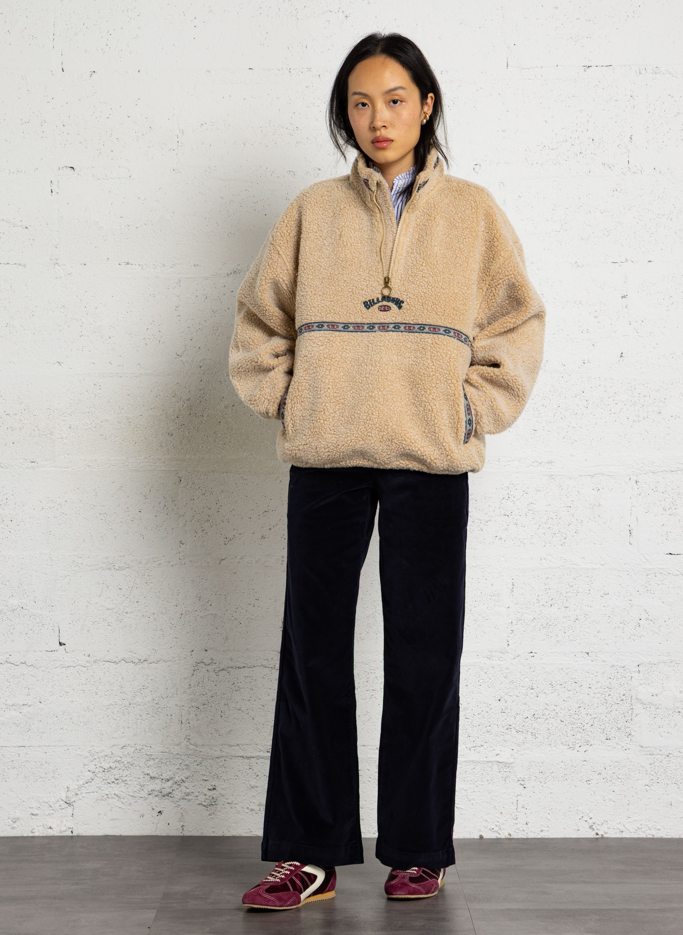 Ruime fleece met opstaande kraag, ritssluiting en borduursel BILLABONG Beige