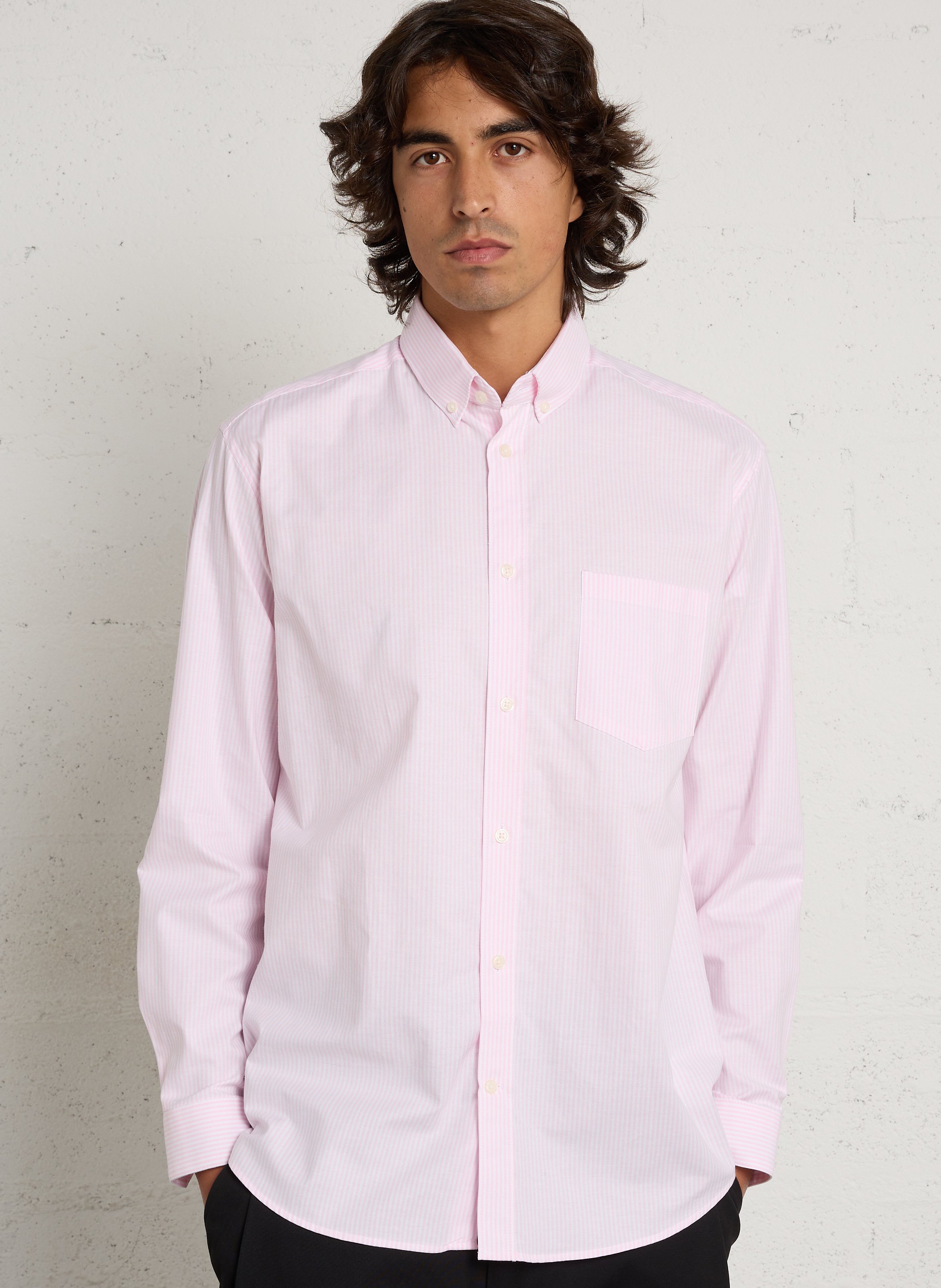 Striped straight-cut cotton shirt AU PRINTEMPS PARIS Pink