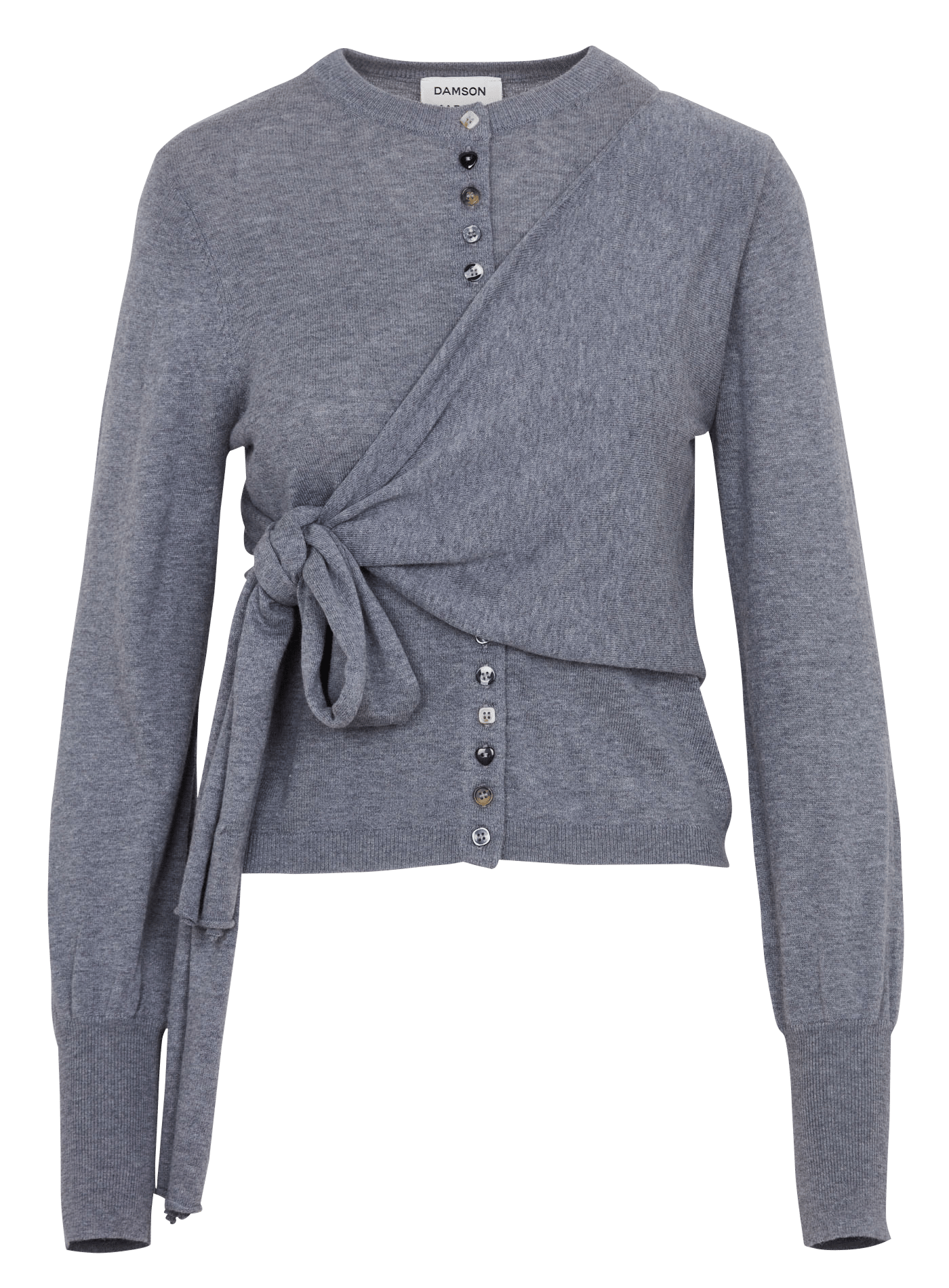 Straight round-neck tie-front wool cardigan DAMSON MADDER Grey