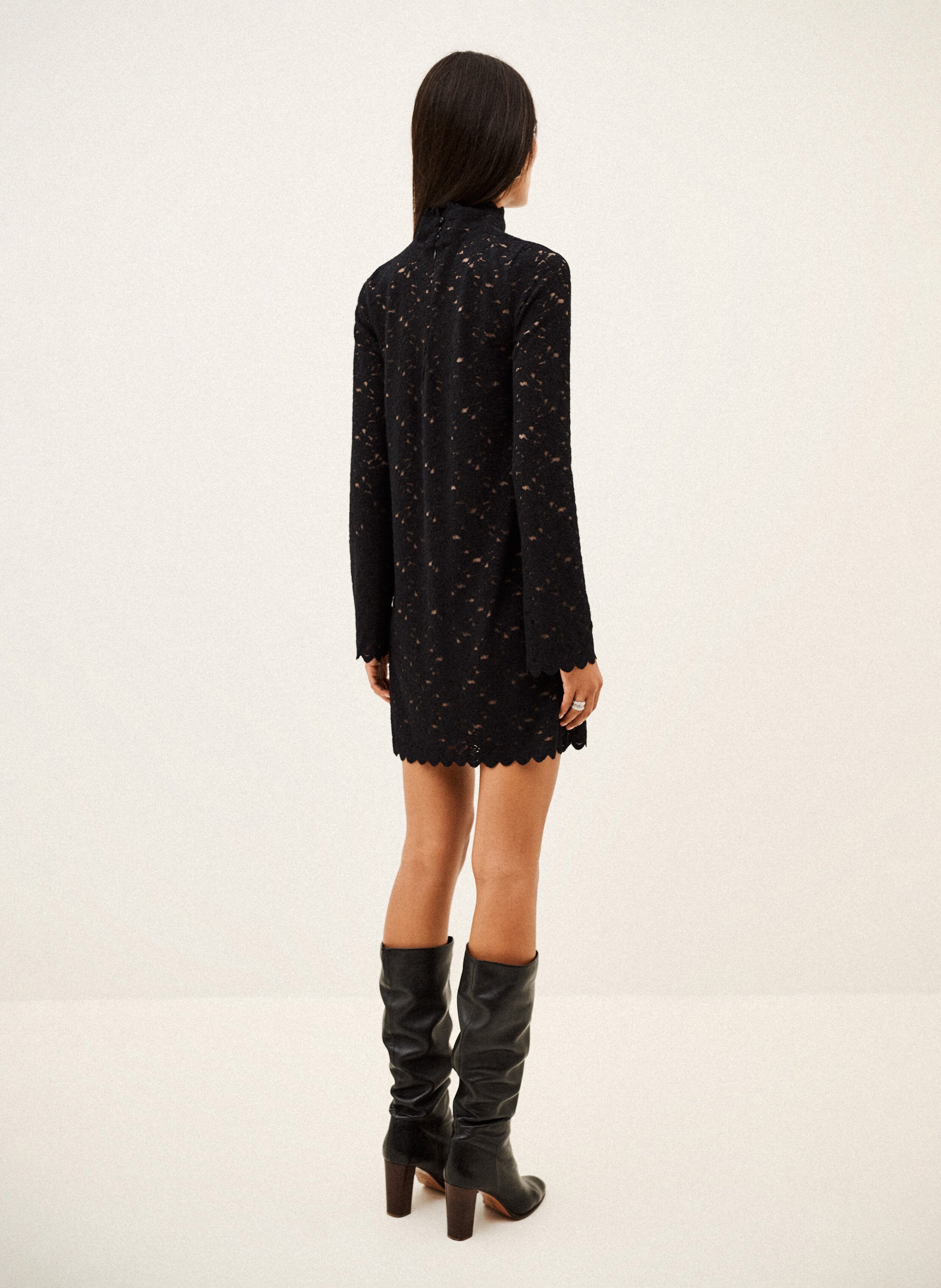 Robe courte droite à dentelle BA&SH Noir