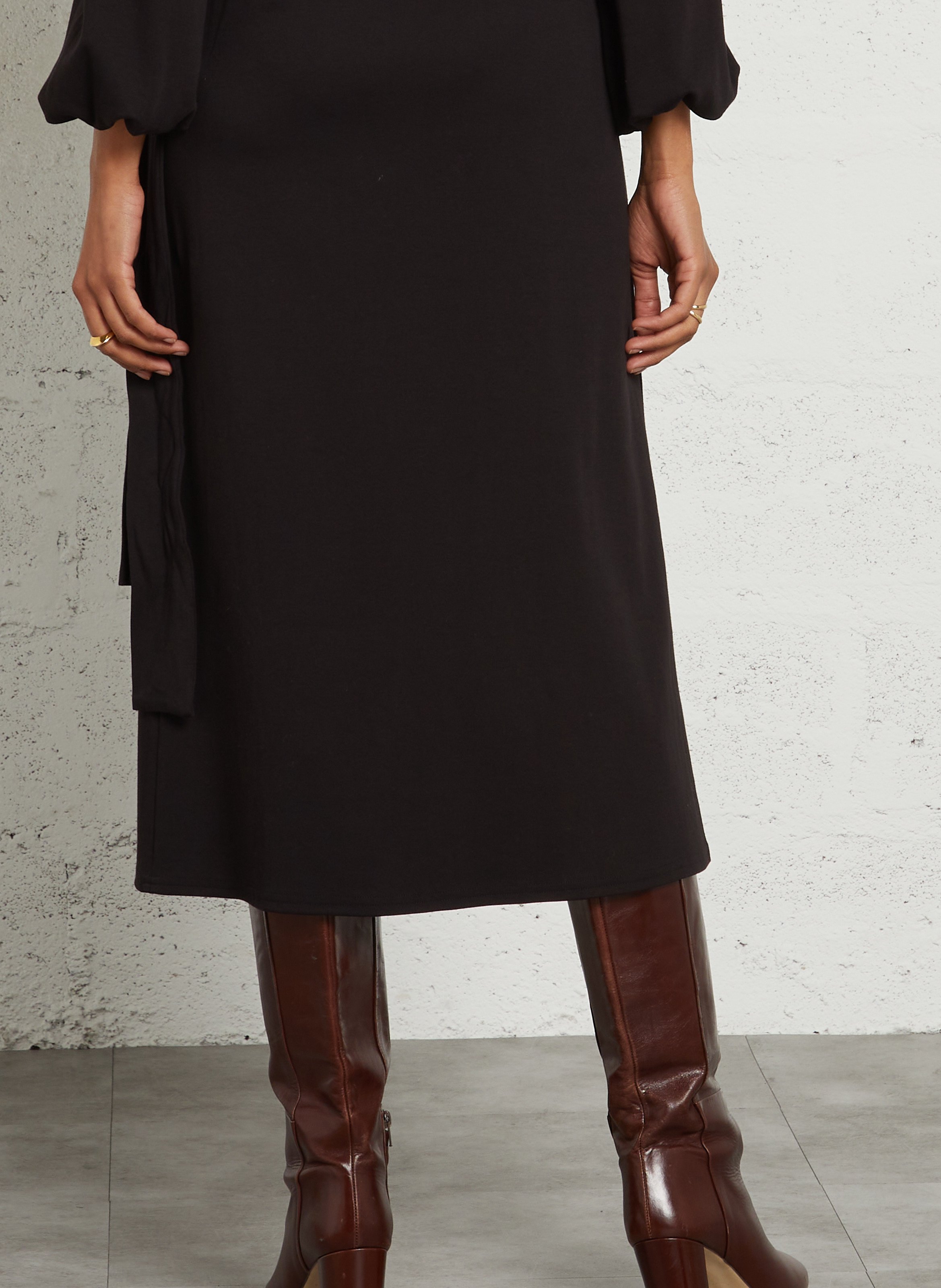 Robe longue portefeuille en coton mélangé MAISON 123 Noir