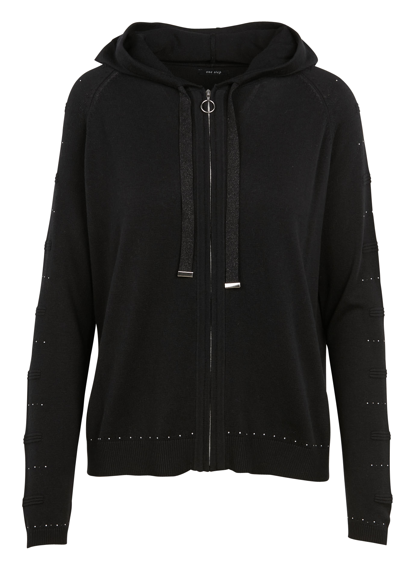 Zip-up cotton-blend cardigan with hood ONE STEP Black