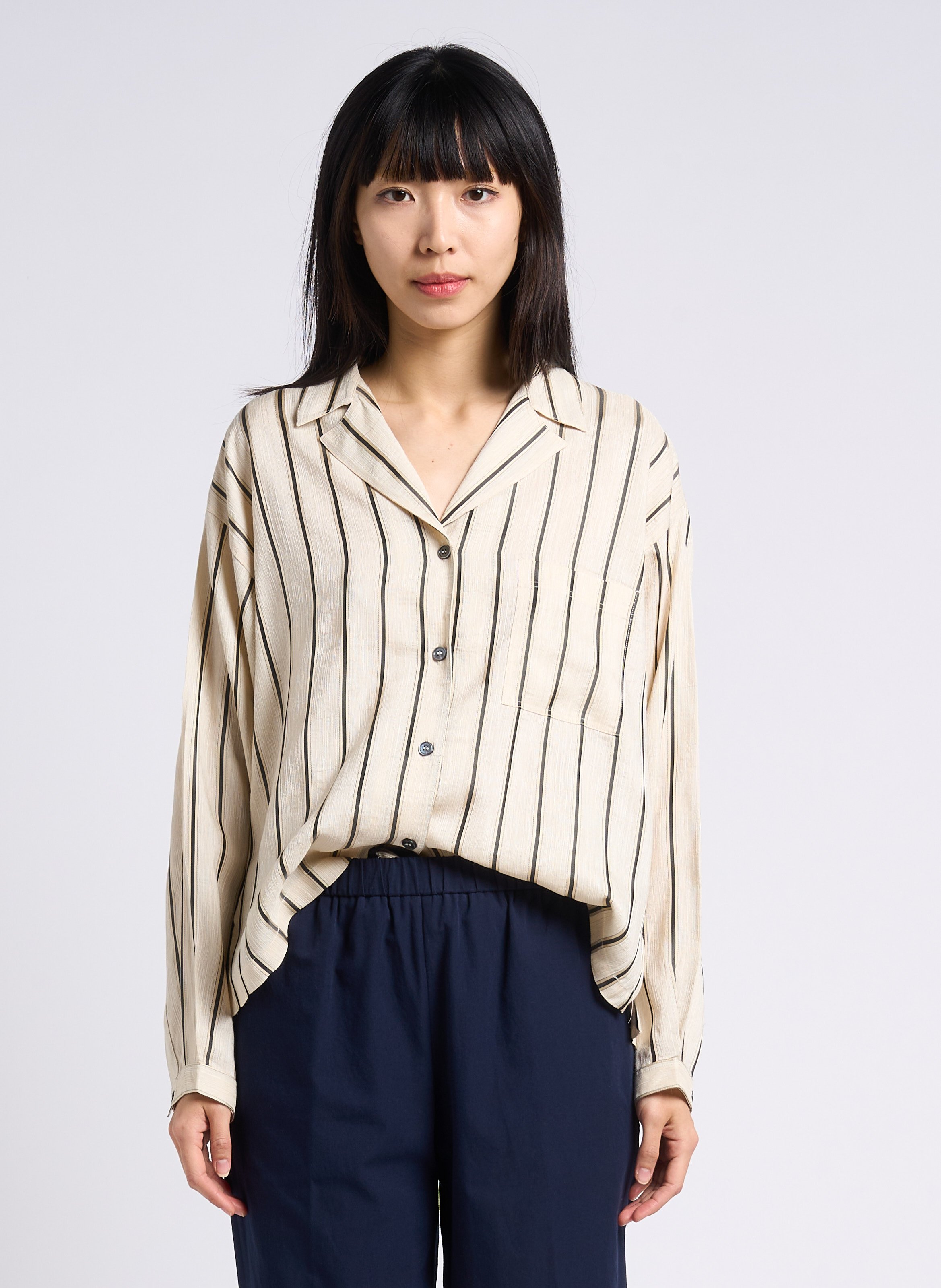 Chemise droite col tailleur à rayures  POMANDERE Blanc