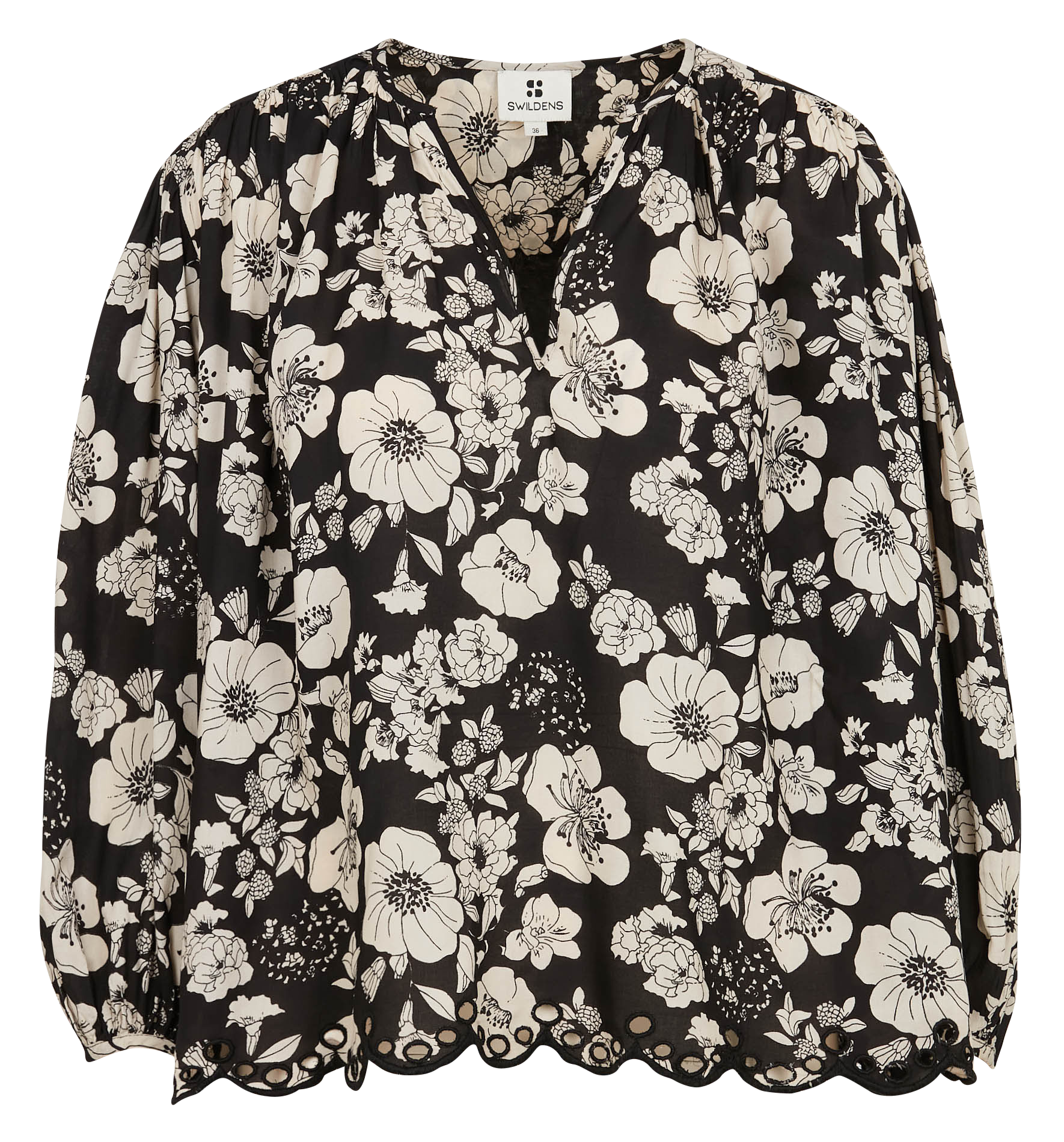 Printed V-neck blouse SWILDENS Black