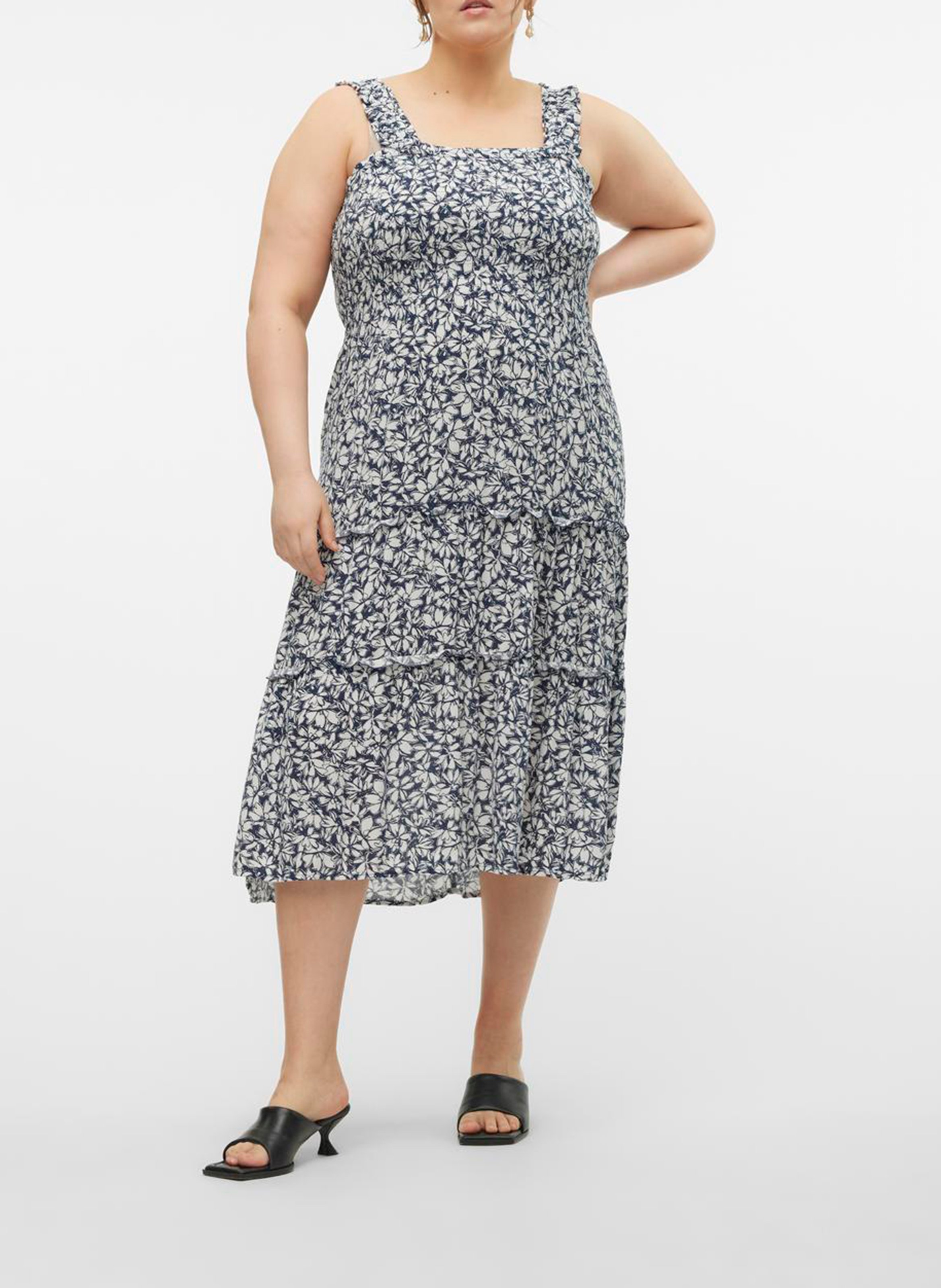 Robe midi smockée et imprimée  VERO MODA CURVE Bleu
