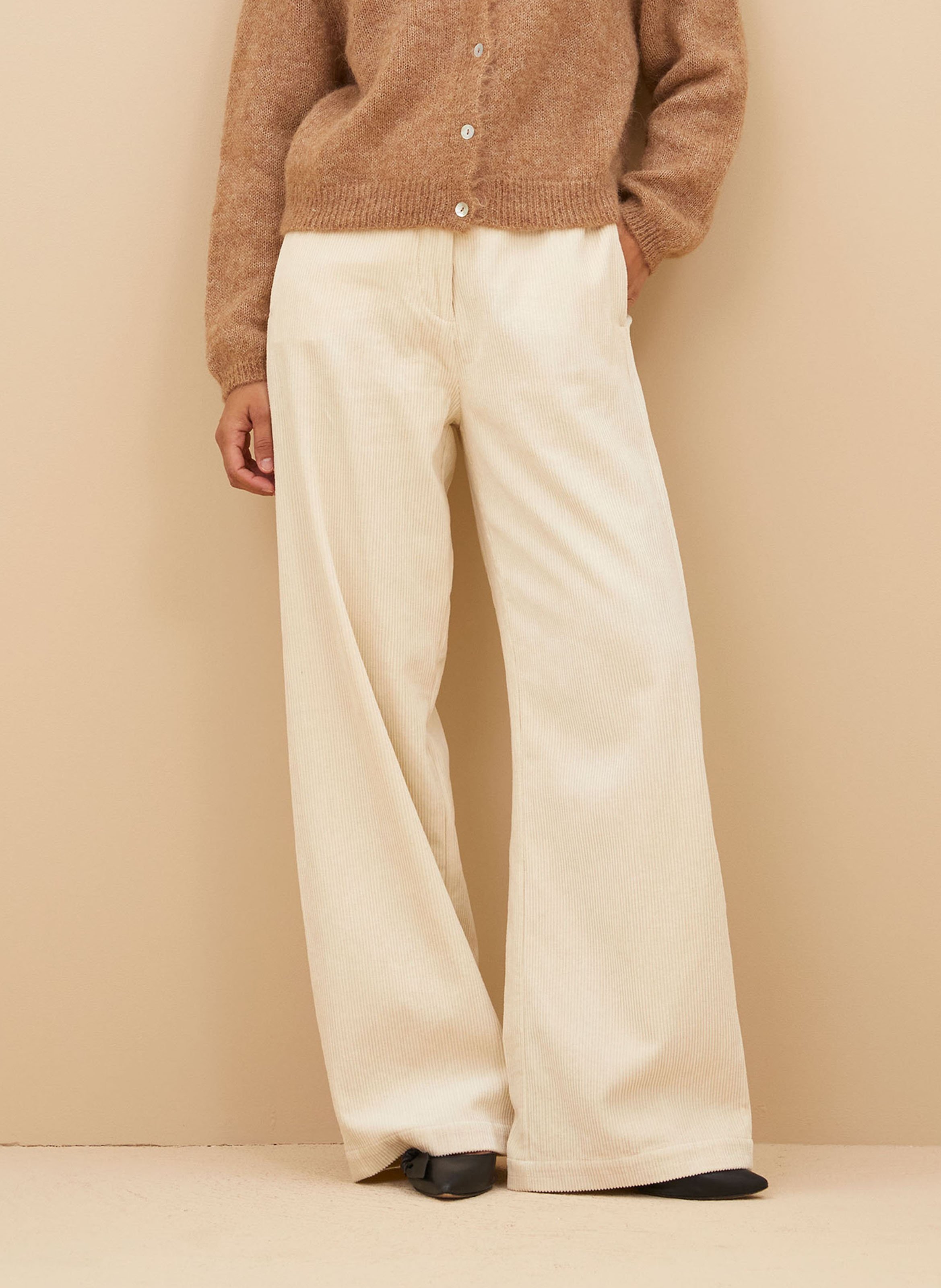 Pantalon droit velours cotele en coton Beige