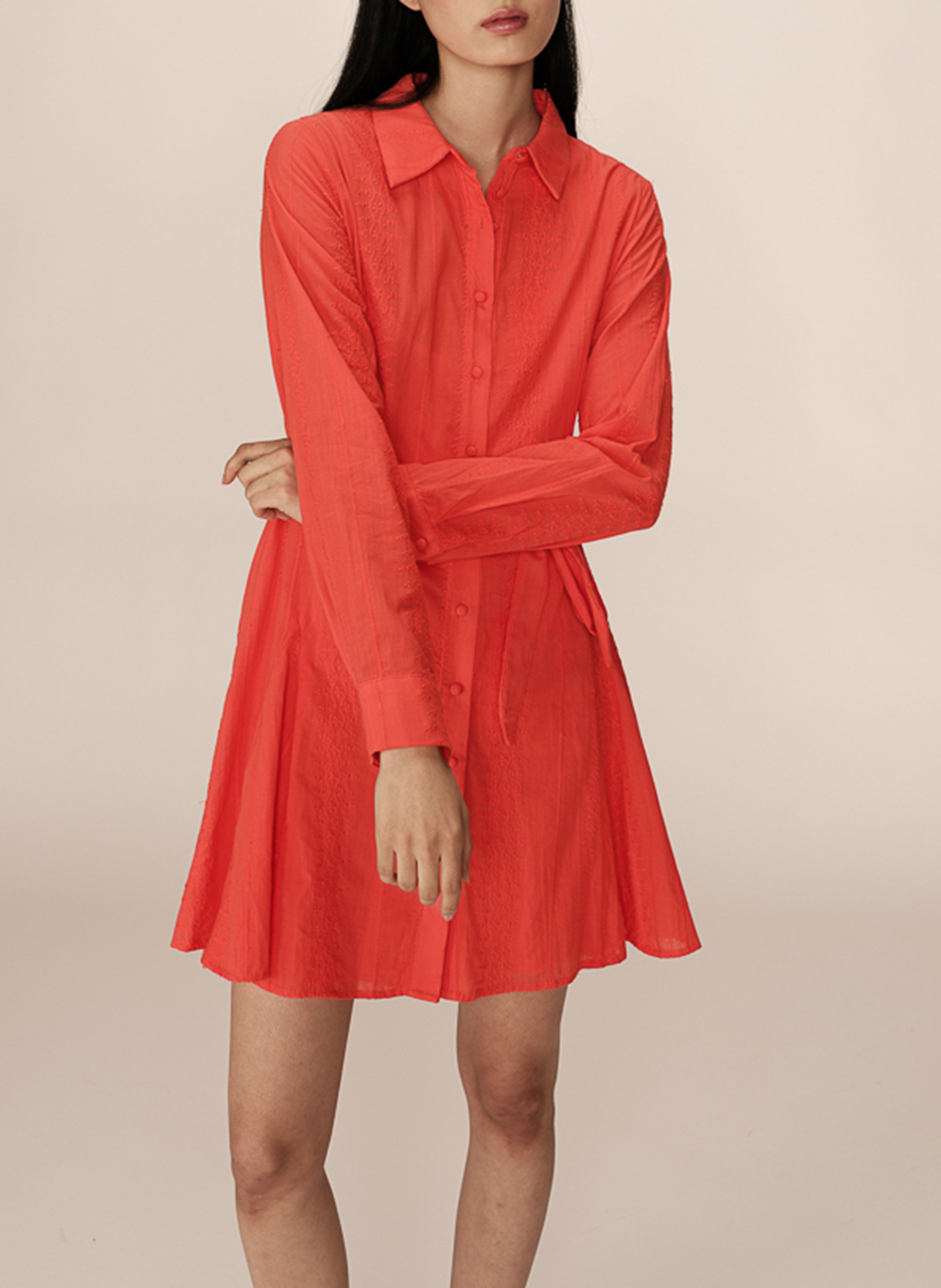 Robe chemise courte en coton brodée GRACE ET MILA Rouge