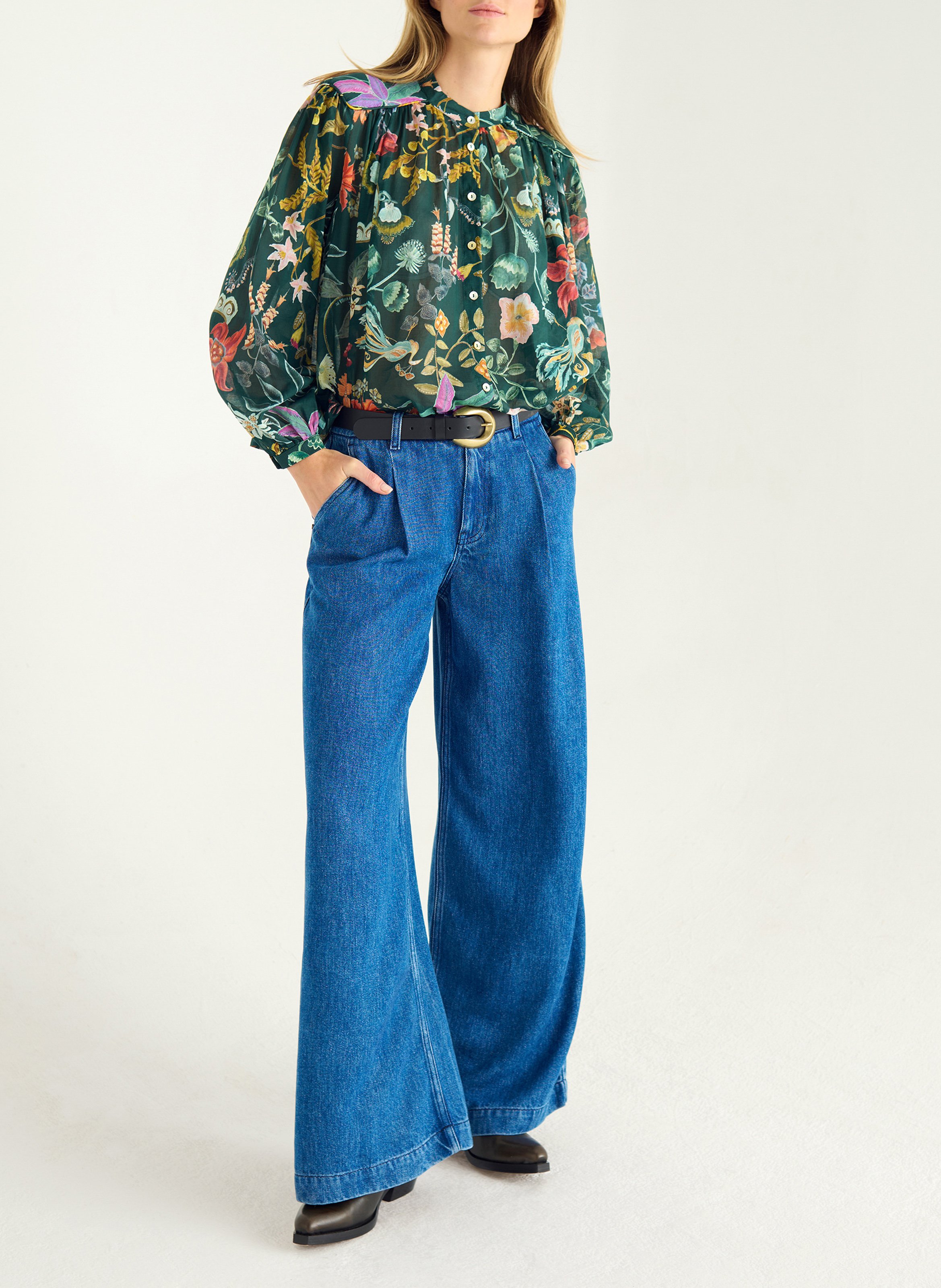 Chemise ample col rond imprimée COTELAC Vert