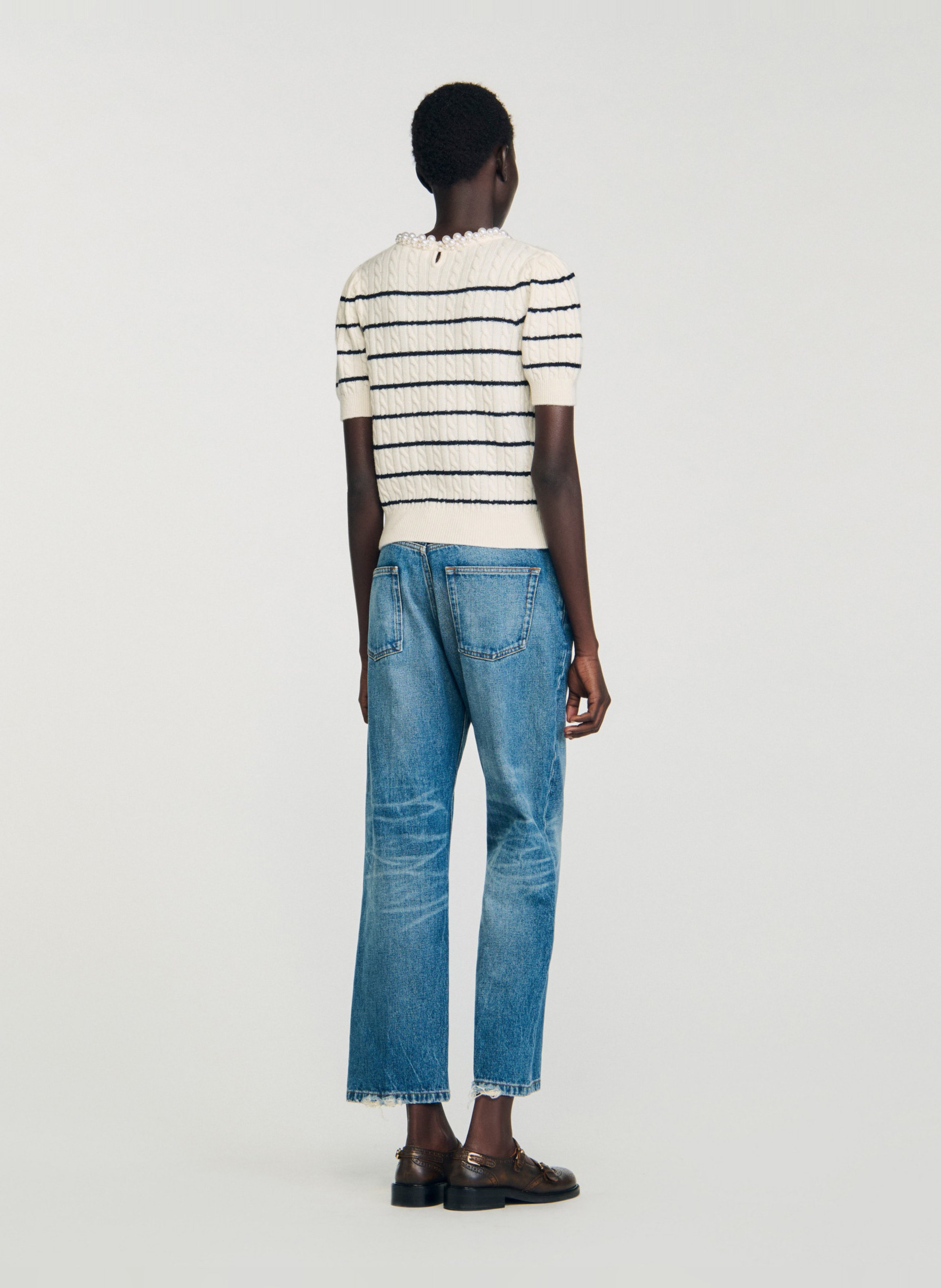 Pull col rond en laine mélangée SANDRO Blanc