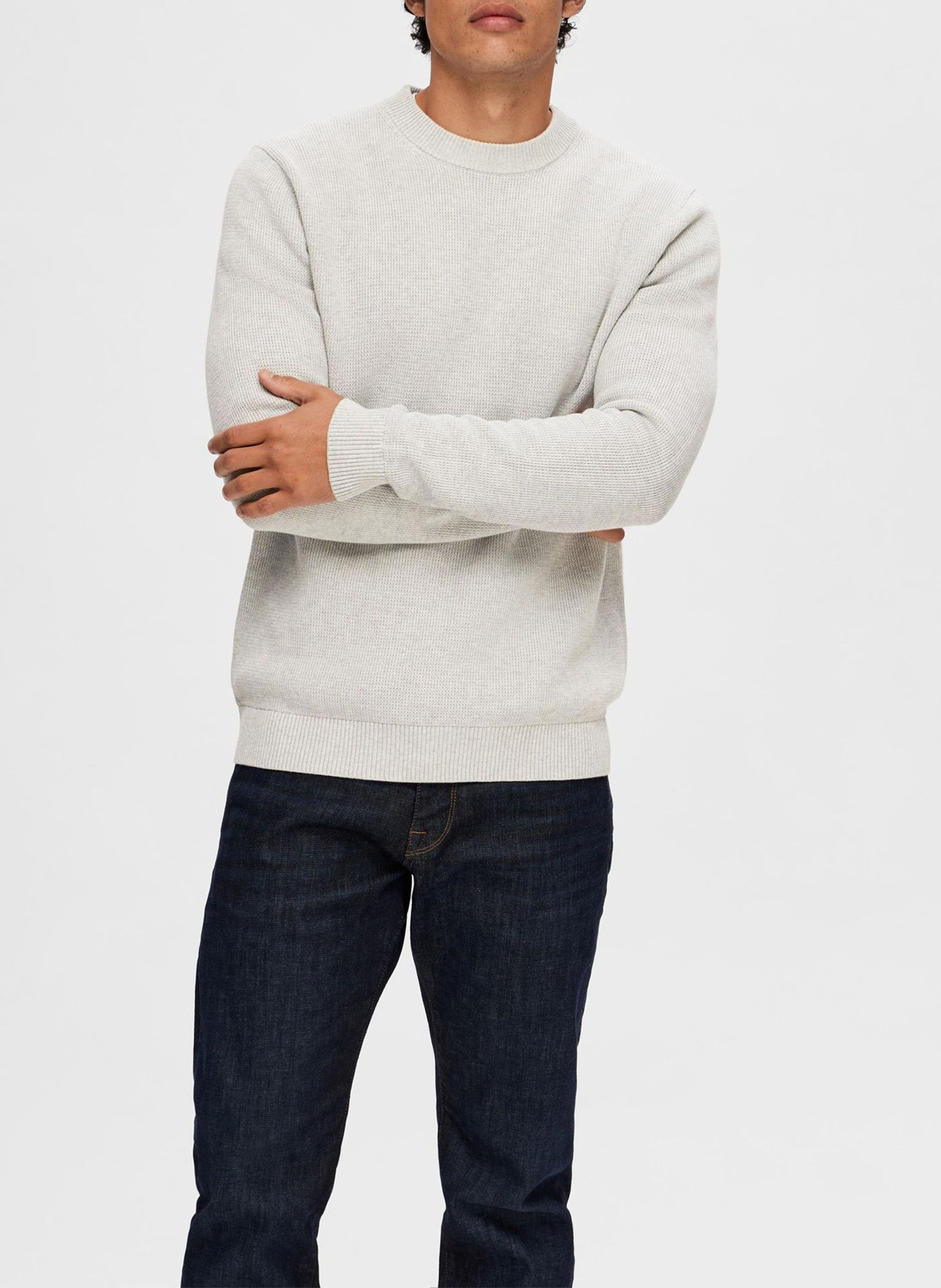 Straight-fit trui van biologisch katoen met ronde hals SELECTED