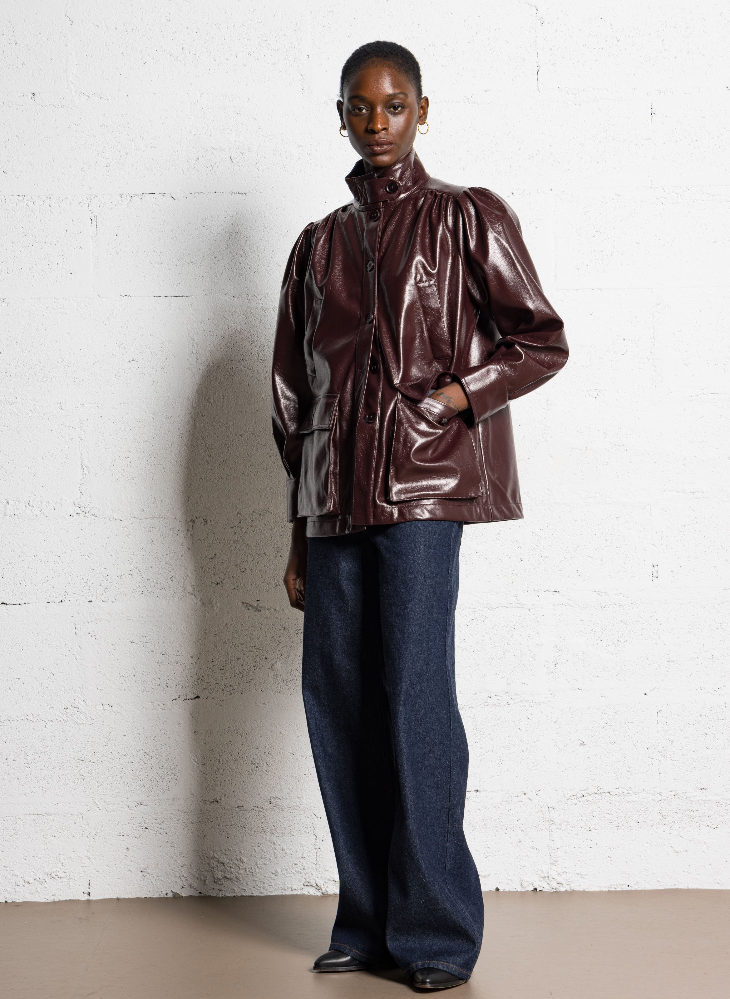 Jas met opstaande kraag van imitatieleer BERENICE Paars