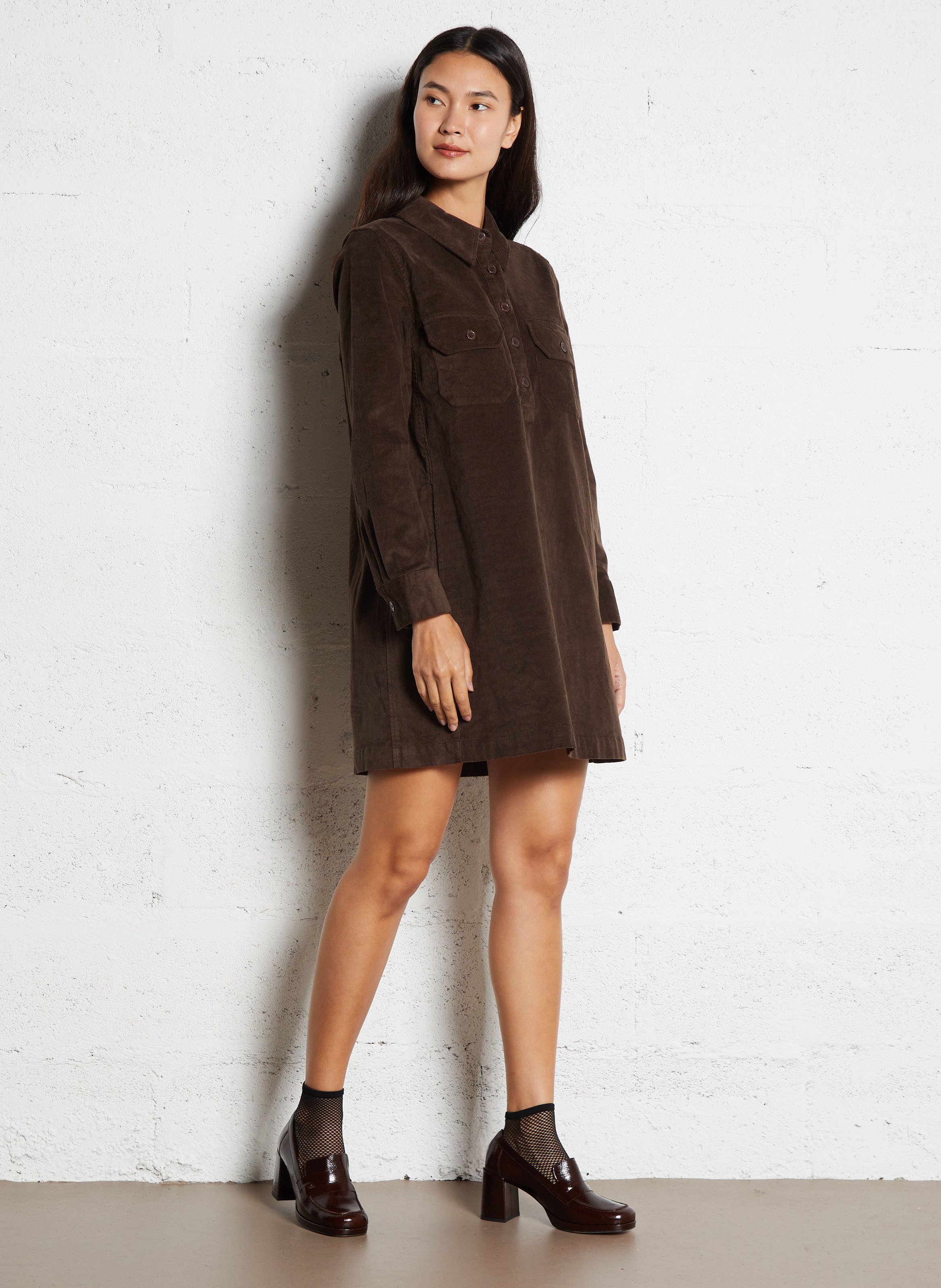 Loose-fit cotton shirt dress with classic collar PETITE MENDIGOTE Brown