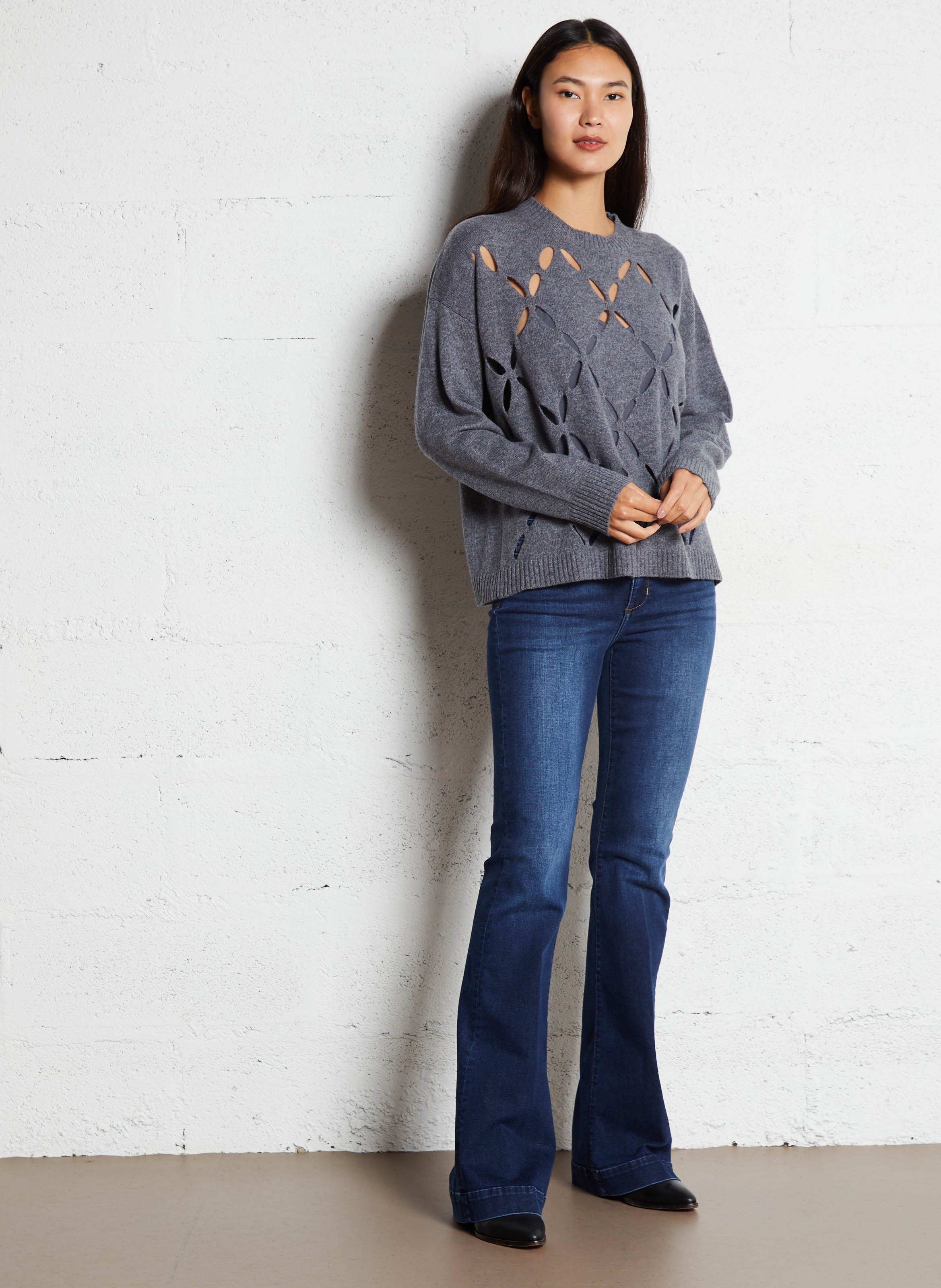 Pull ample fantaisies ajourées en laine LIU JO Gris