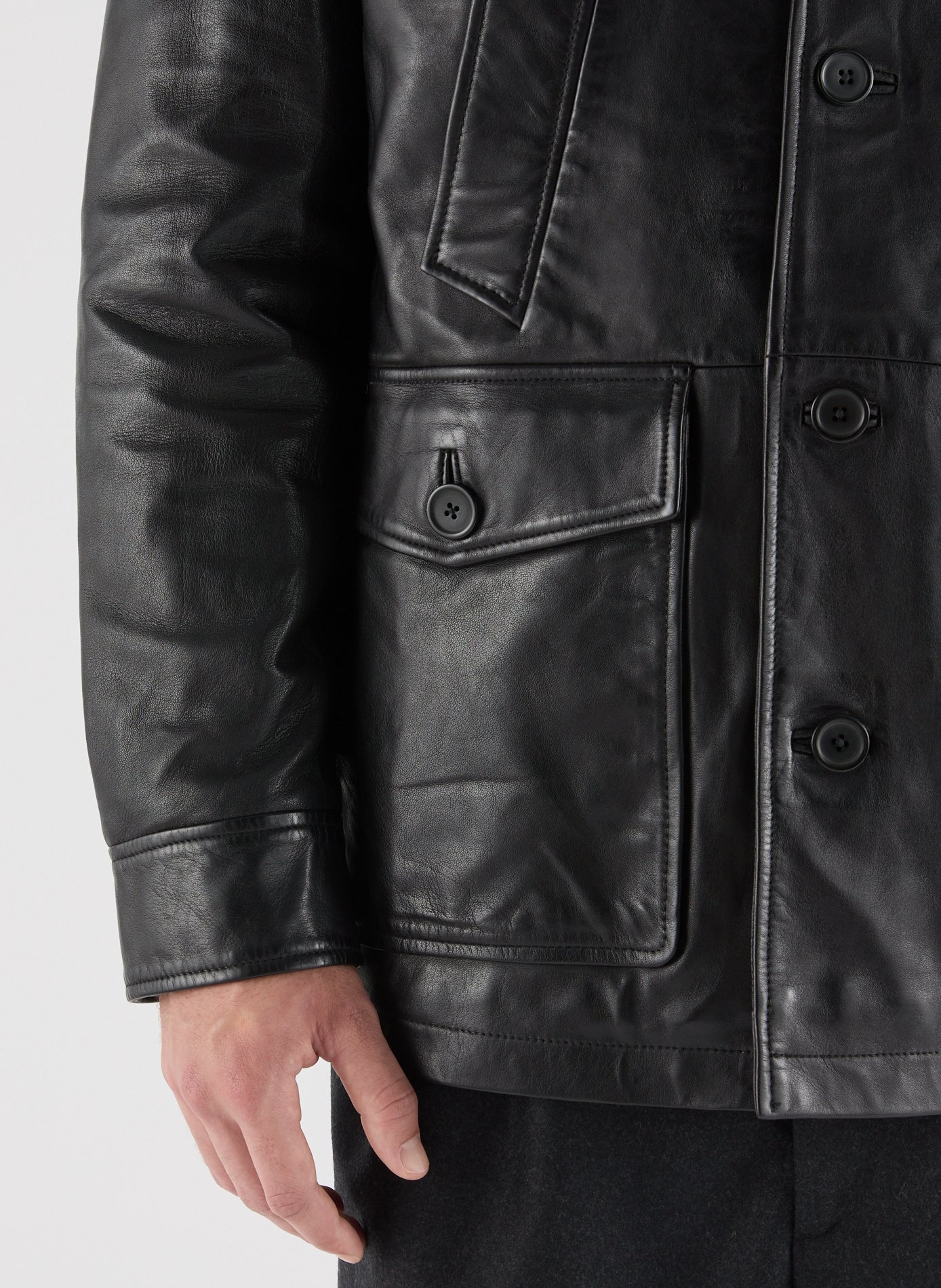Straight-cut leather jacket with tailored collar SAISON 1865 Black