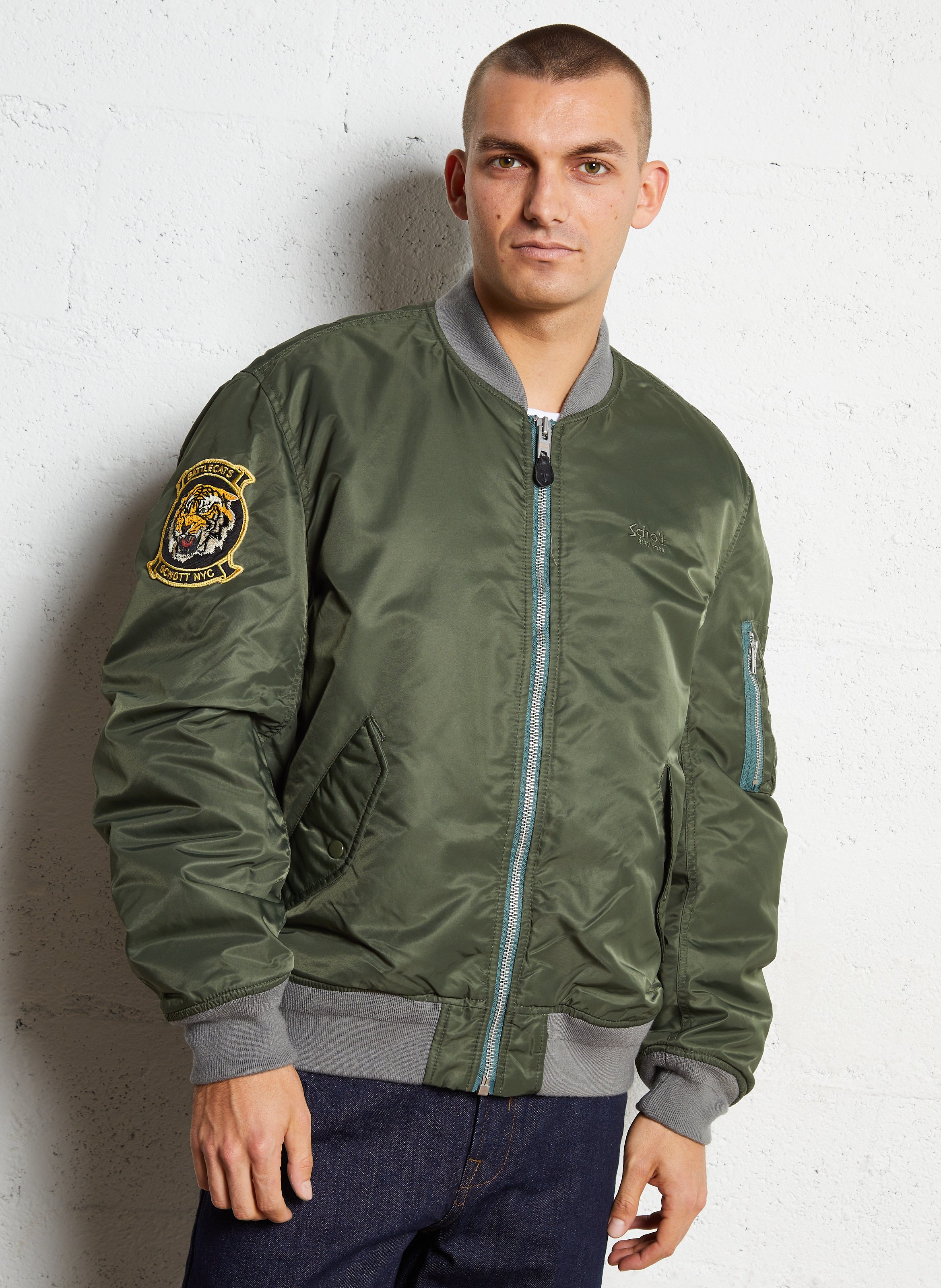 Blouson oversize col teddy SCHOTT Vert