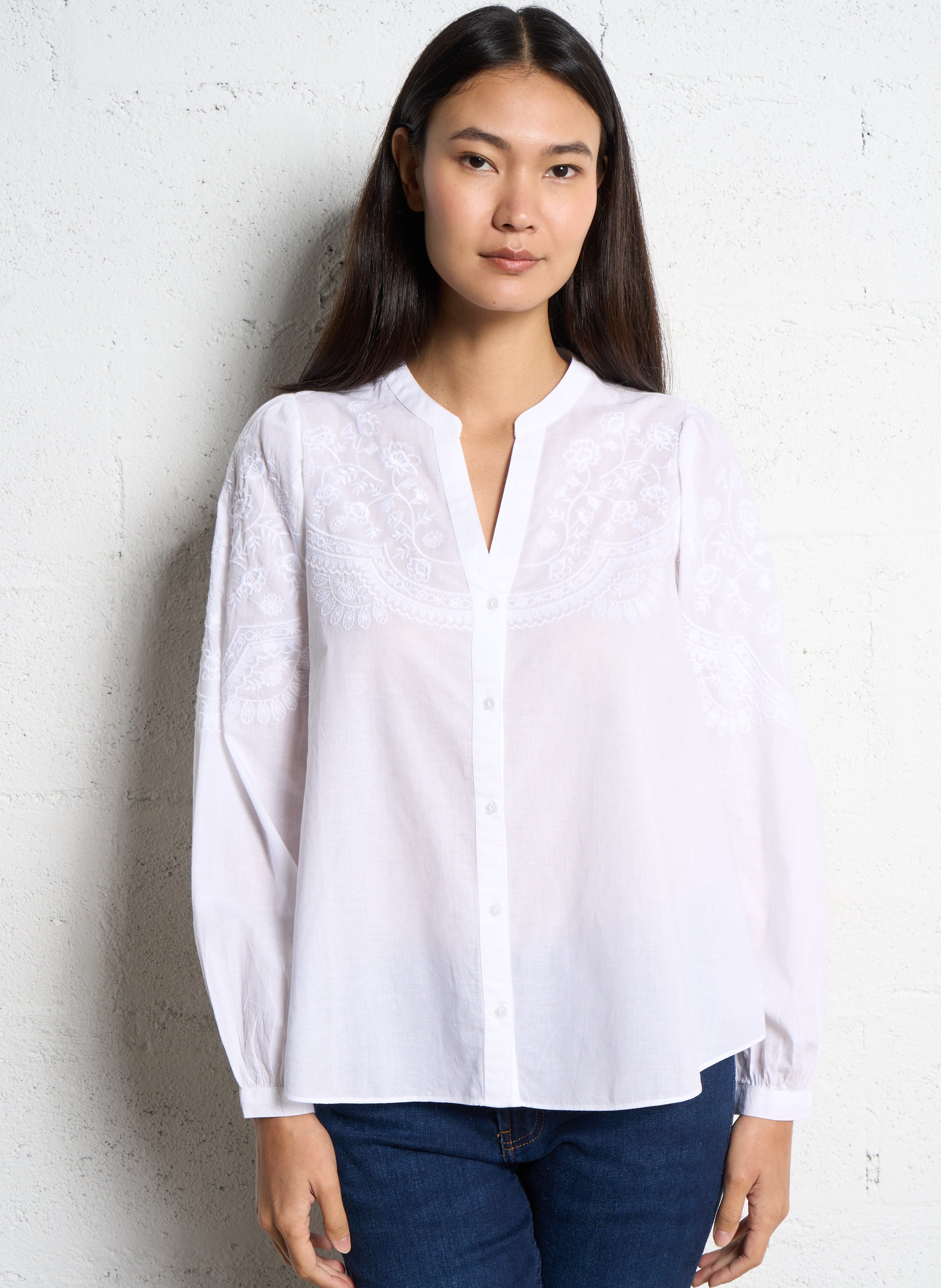 Katoenen blouse met Tunisch kraagje SUD EXPRESS Wit