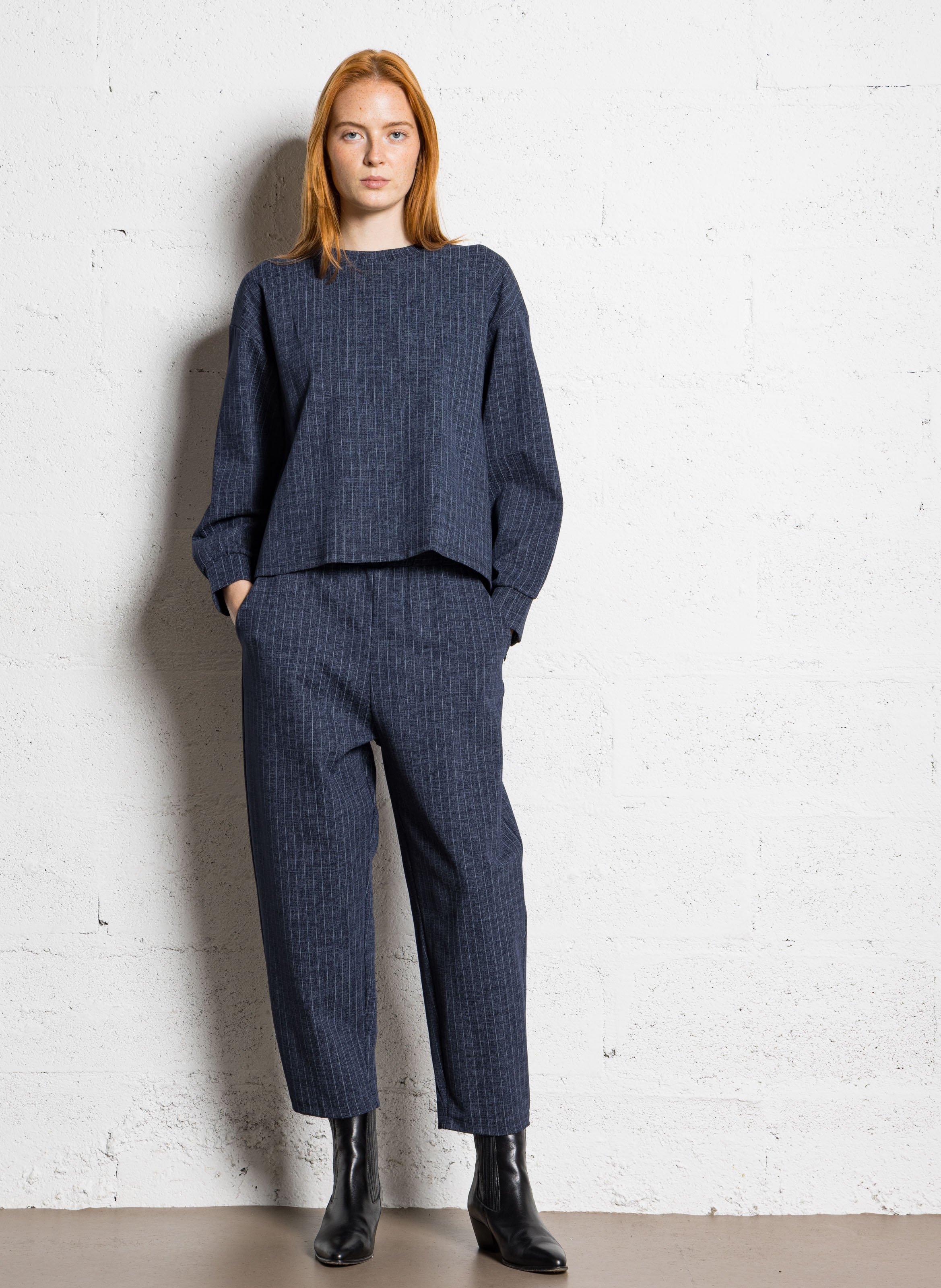 Gestreepte top met ronde hals PLEASE Blauw