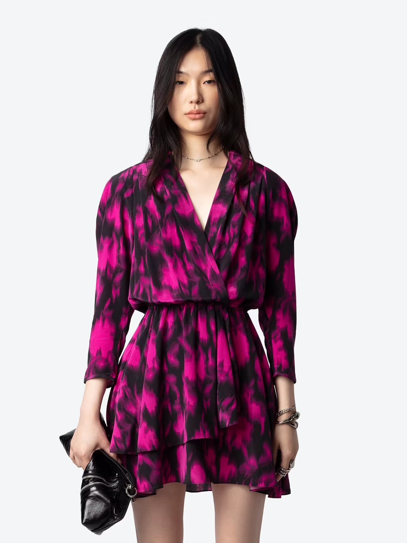 Robe col V imprimée en soie ZADIG&VOLTAIRE Noir