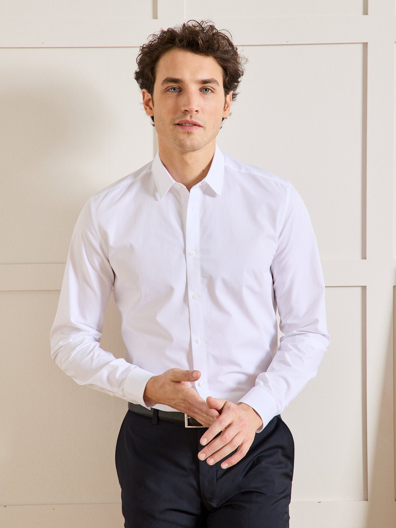 Easy care plain poplin slim-fit shirt CYRILLUS White