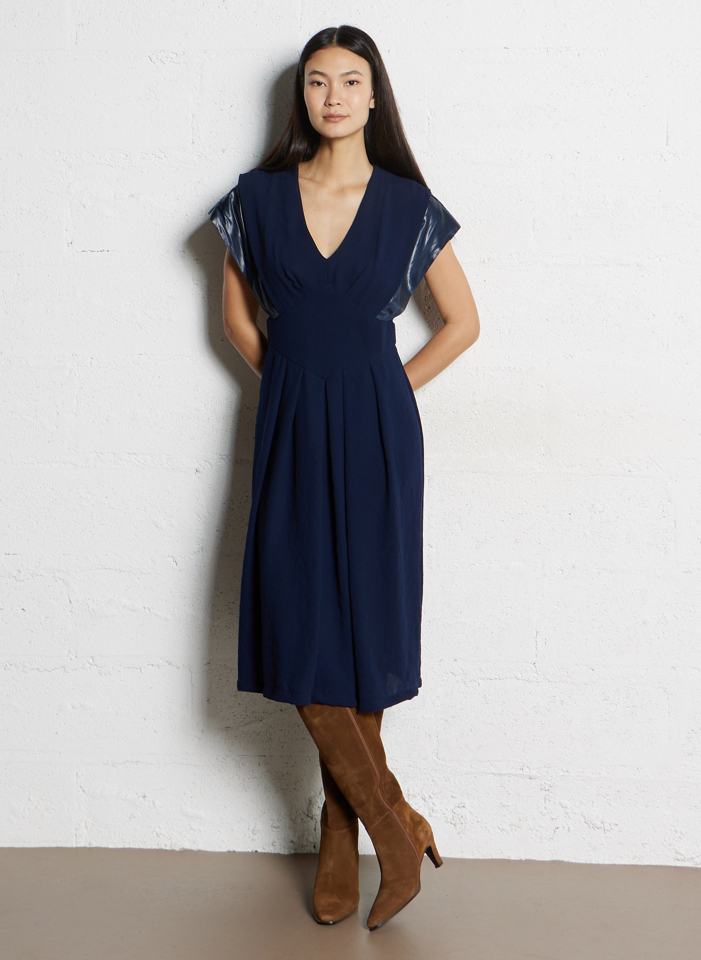 Halflange jurk met vierkante hals COTELAC Blauw