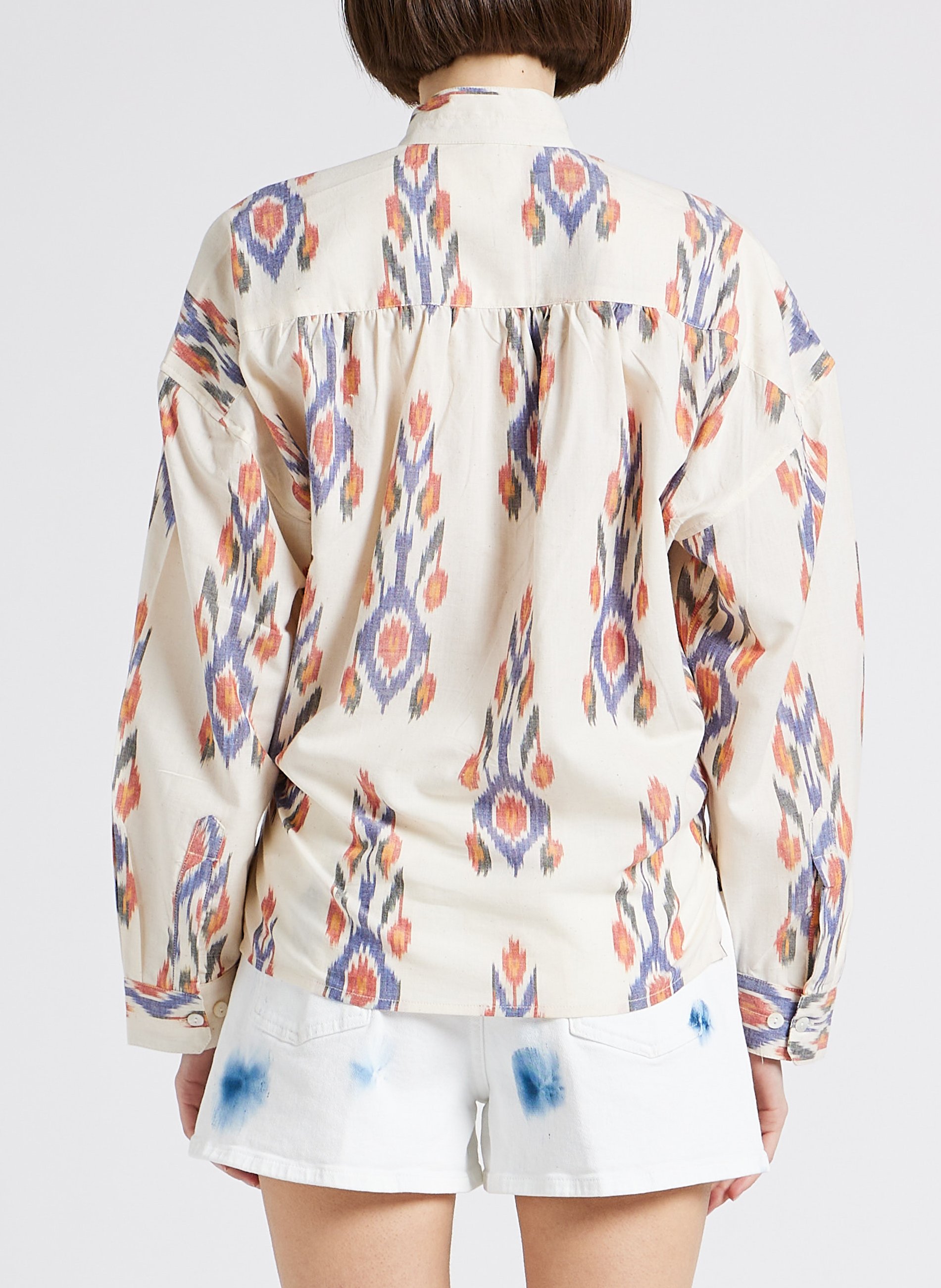 Top col montant imprimé en coton V DE VINSTER Beige