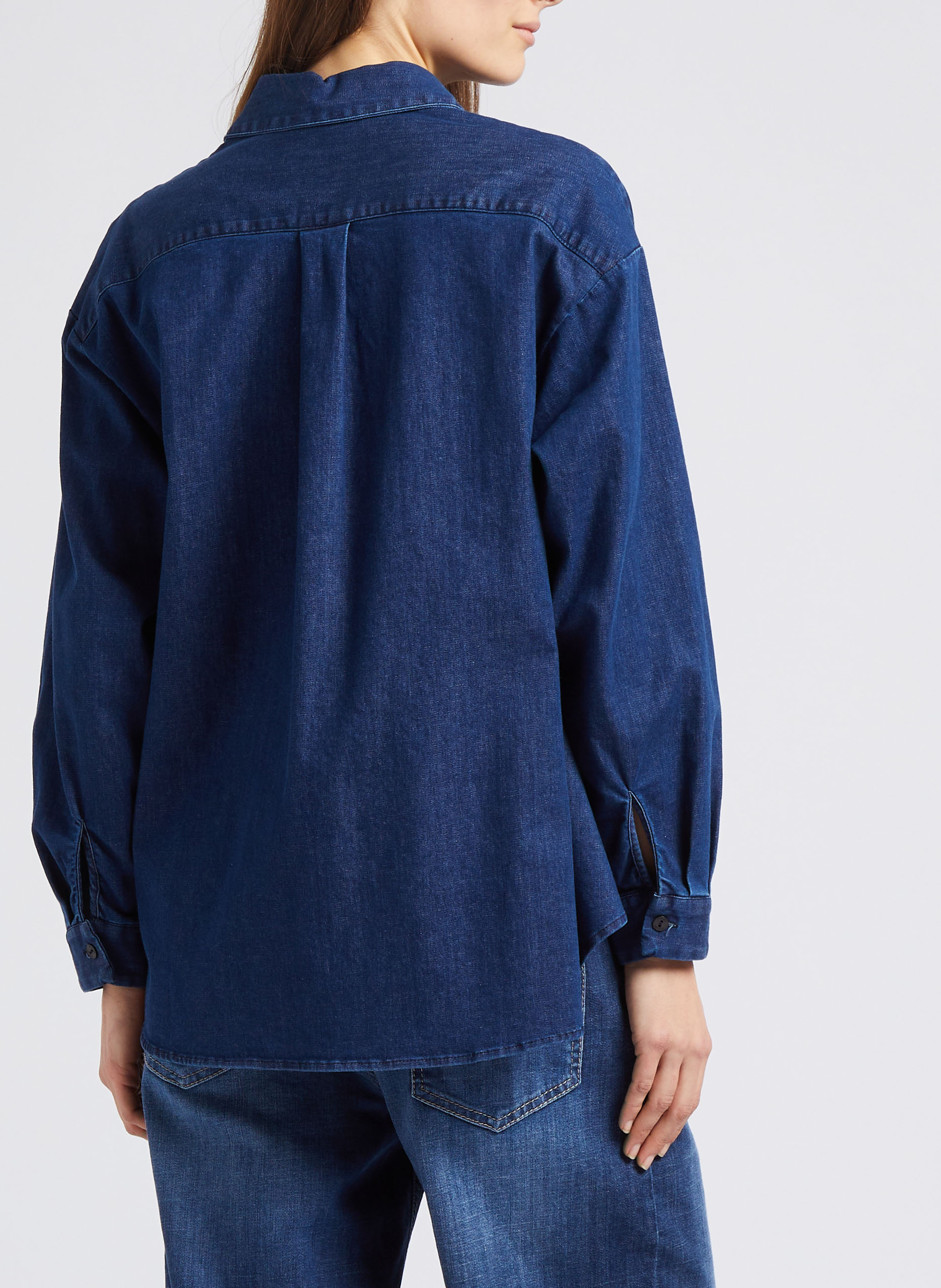 Ruimvallend spijkerhemd met klassieke kraag PLEASE Blauw