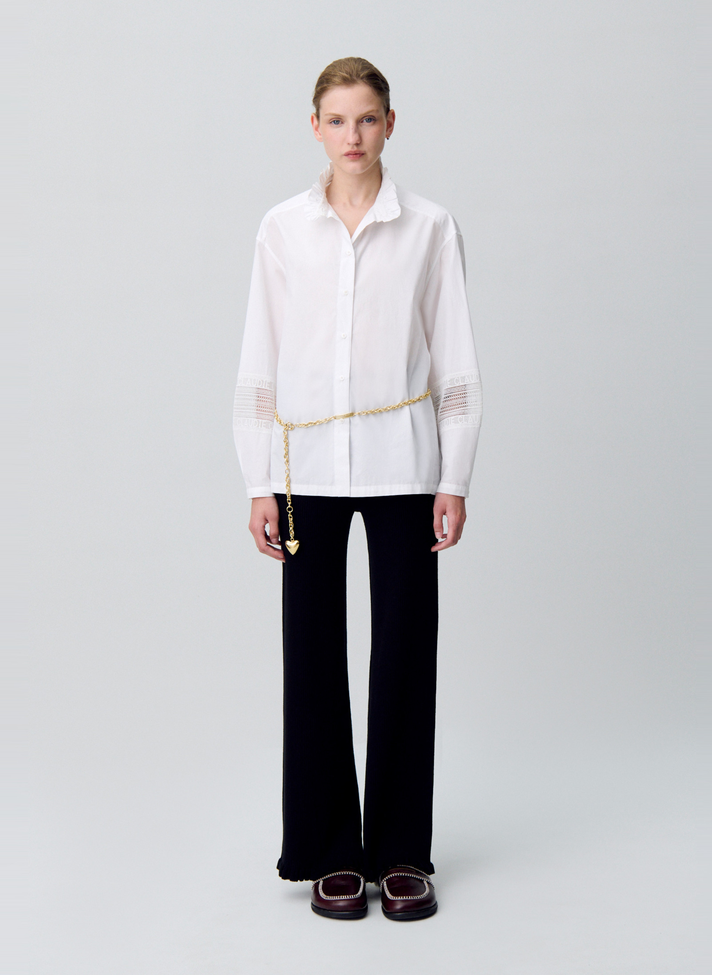 Bluse mit Rüschenkragen aus Baumwolle CLAUDIE PIERLOT Weiss