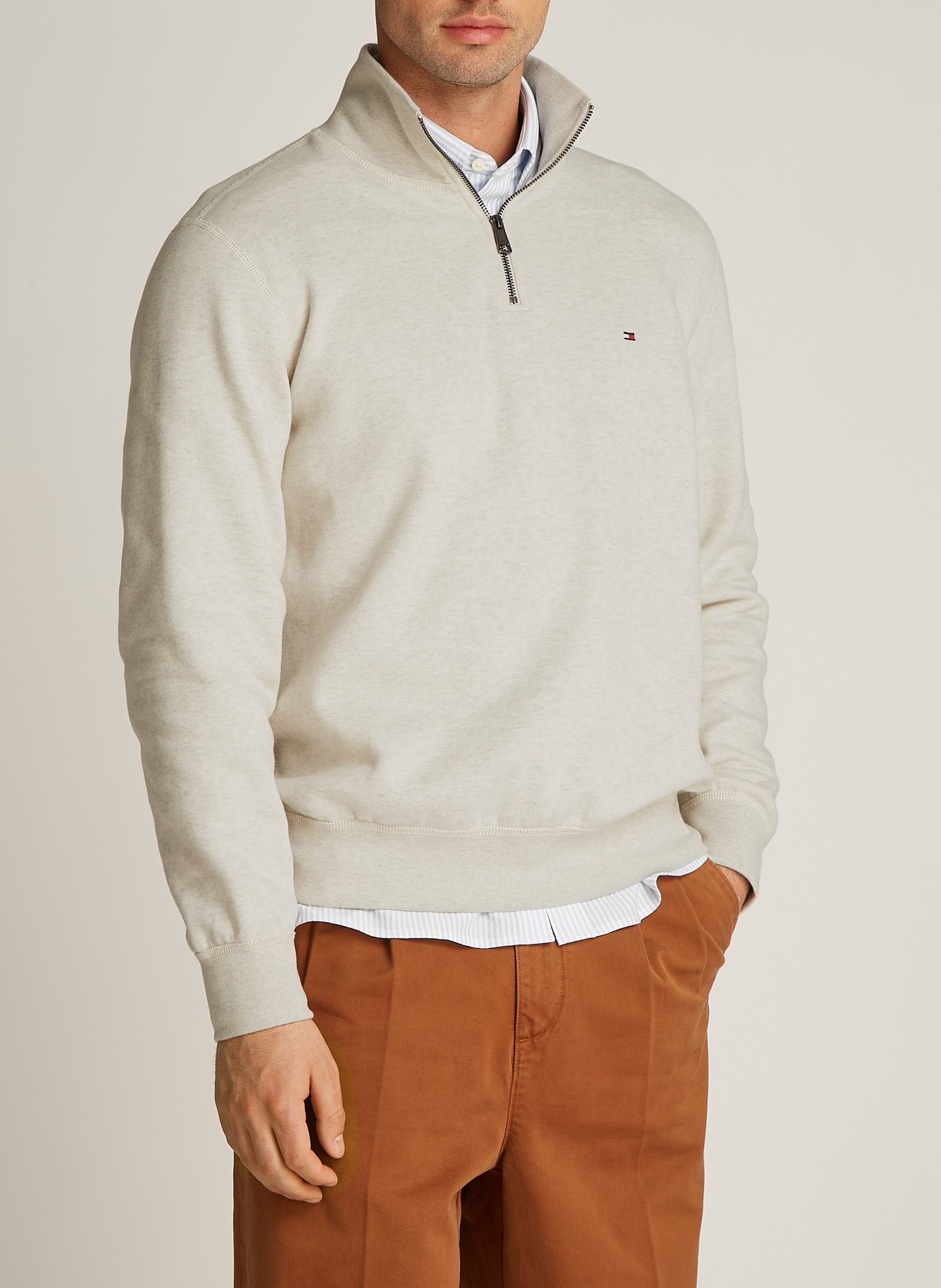 Gerader Pullover mit Stehkragen aus Baumwollmix TOMMY HILFIGER Beige