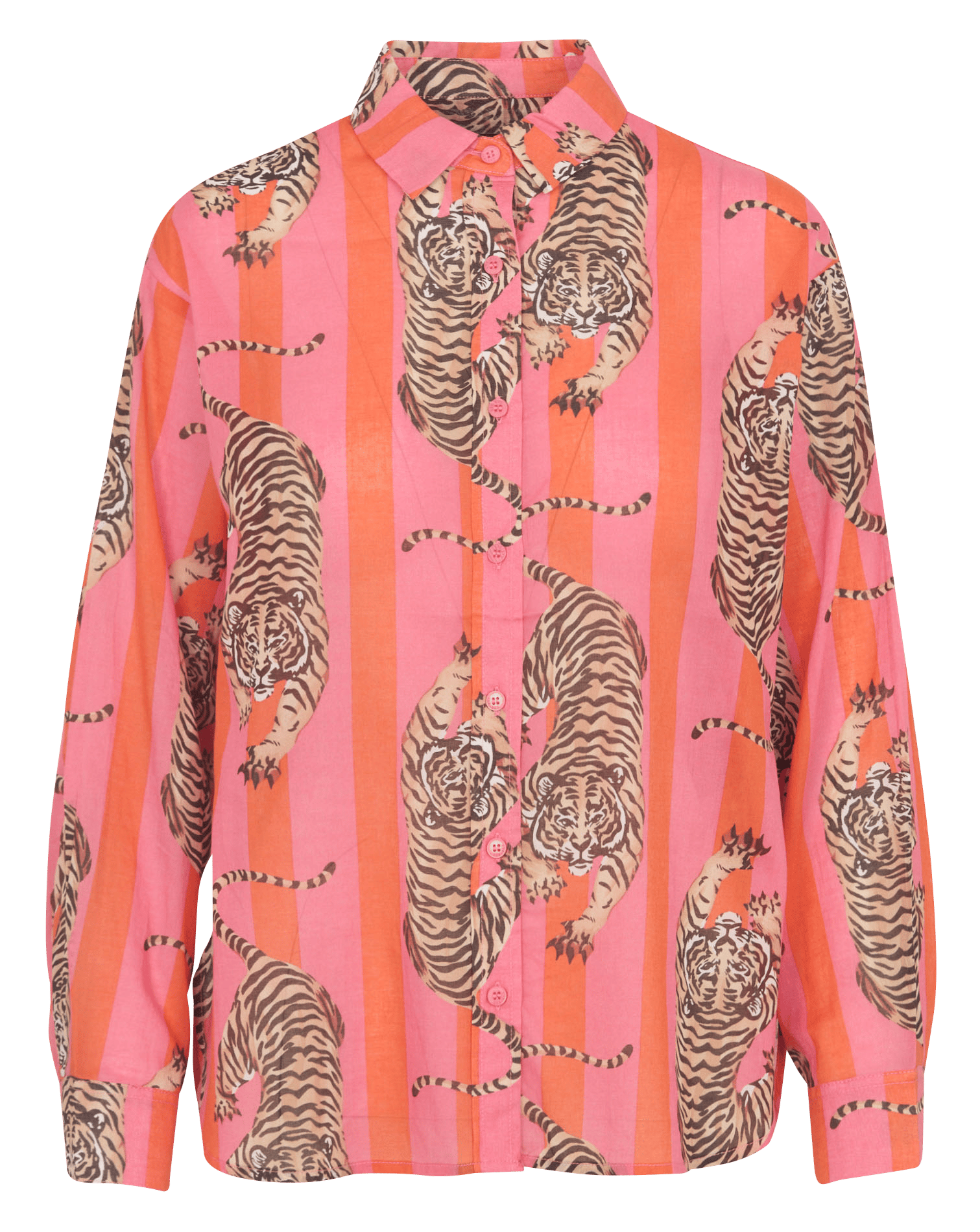 Chemise droite rayée à motifs tigres LE TEMPS DES CERISES Rose