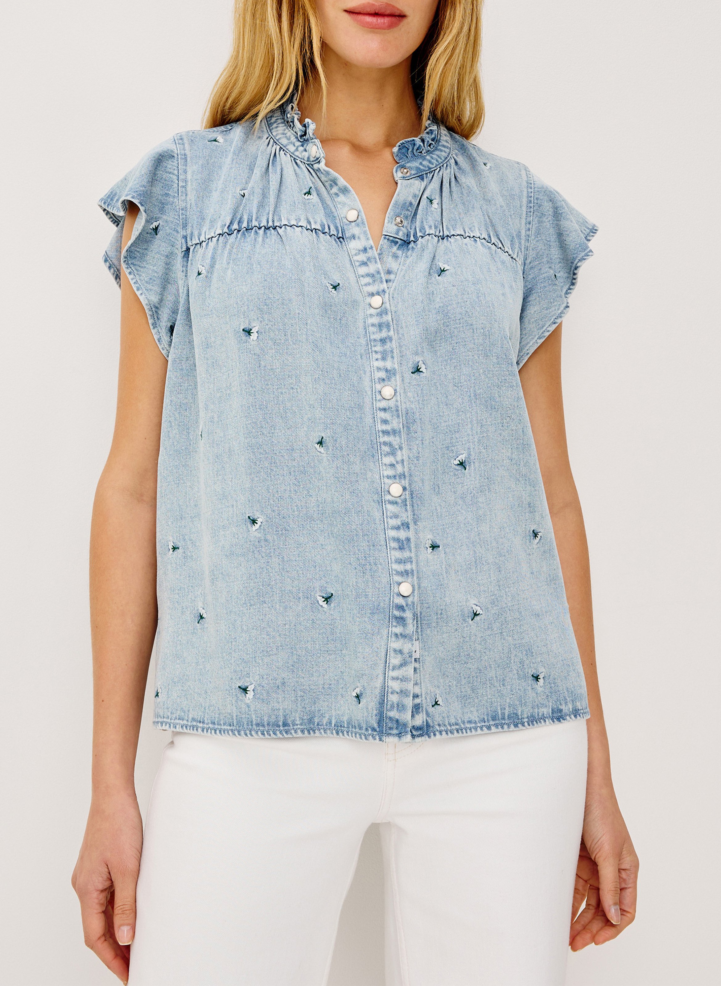 Round neck blouse with ruffles RAILS Blue