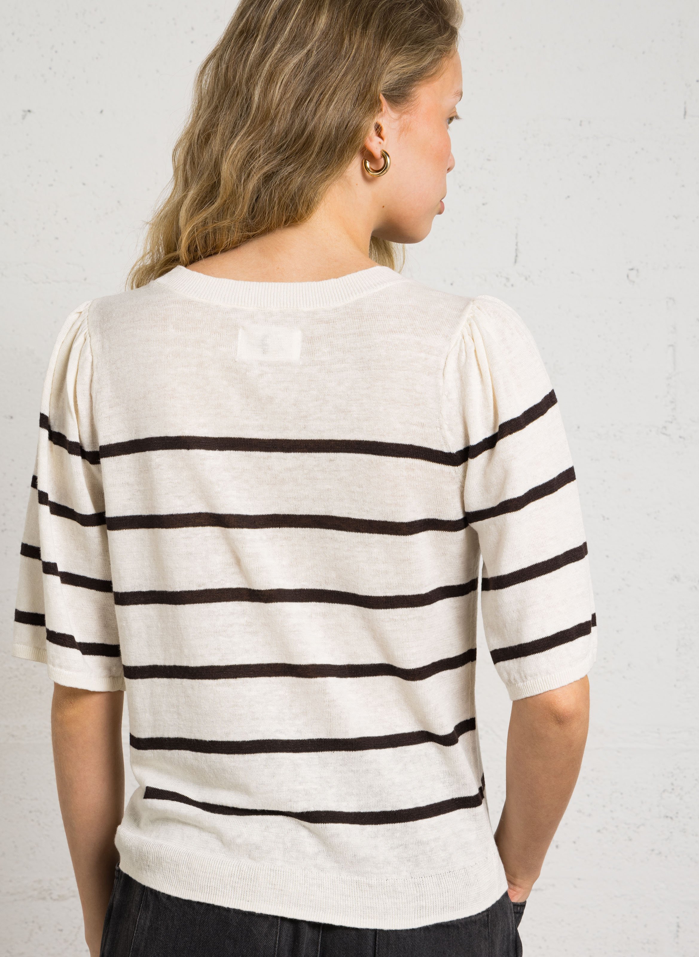 Striped round-neck sweater DES PETITS HAUTS Brown