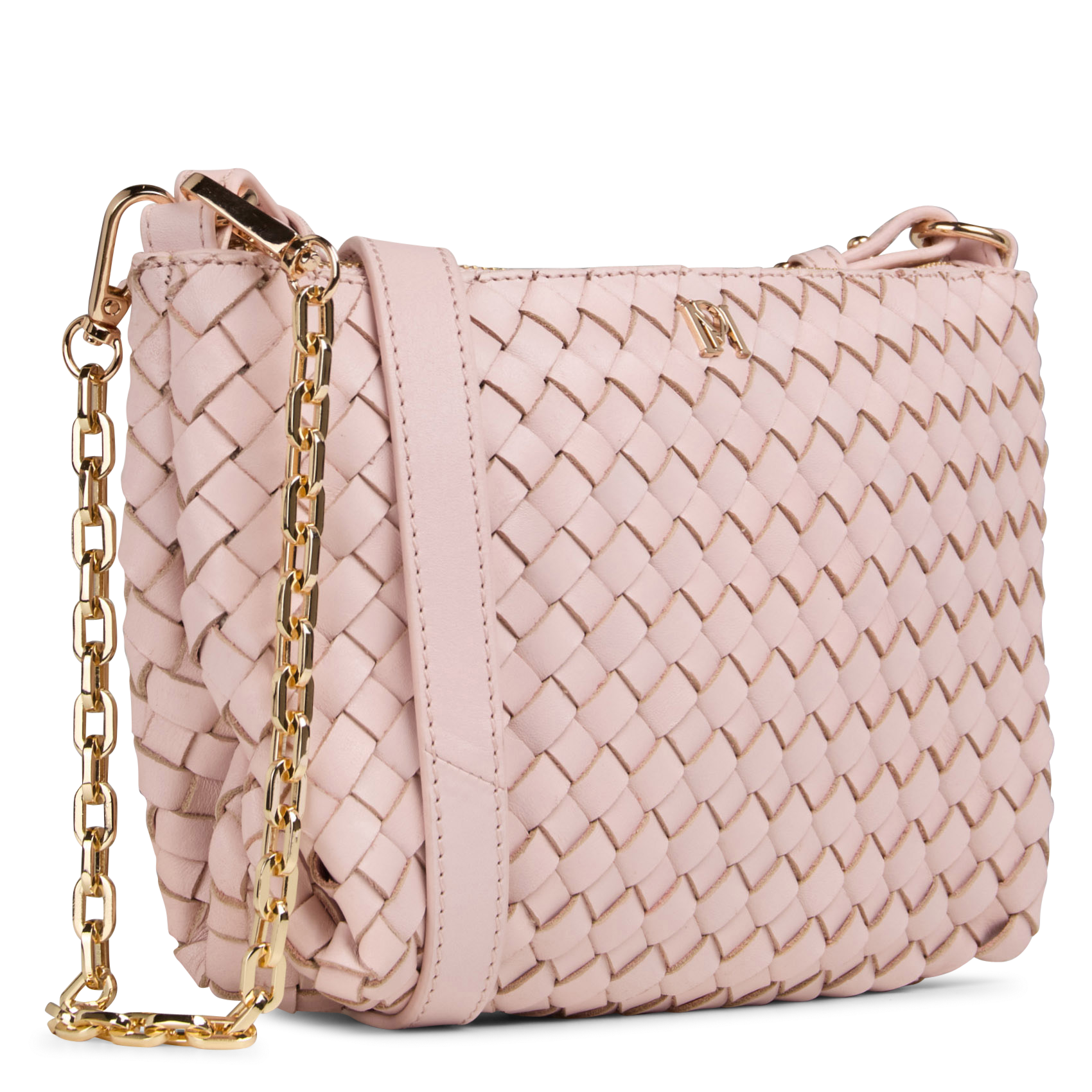 Petit sac bandoulière tressé en cuir Rose