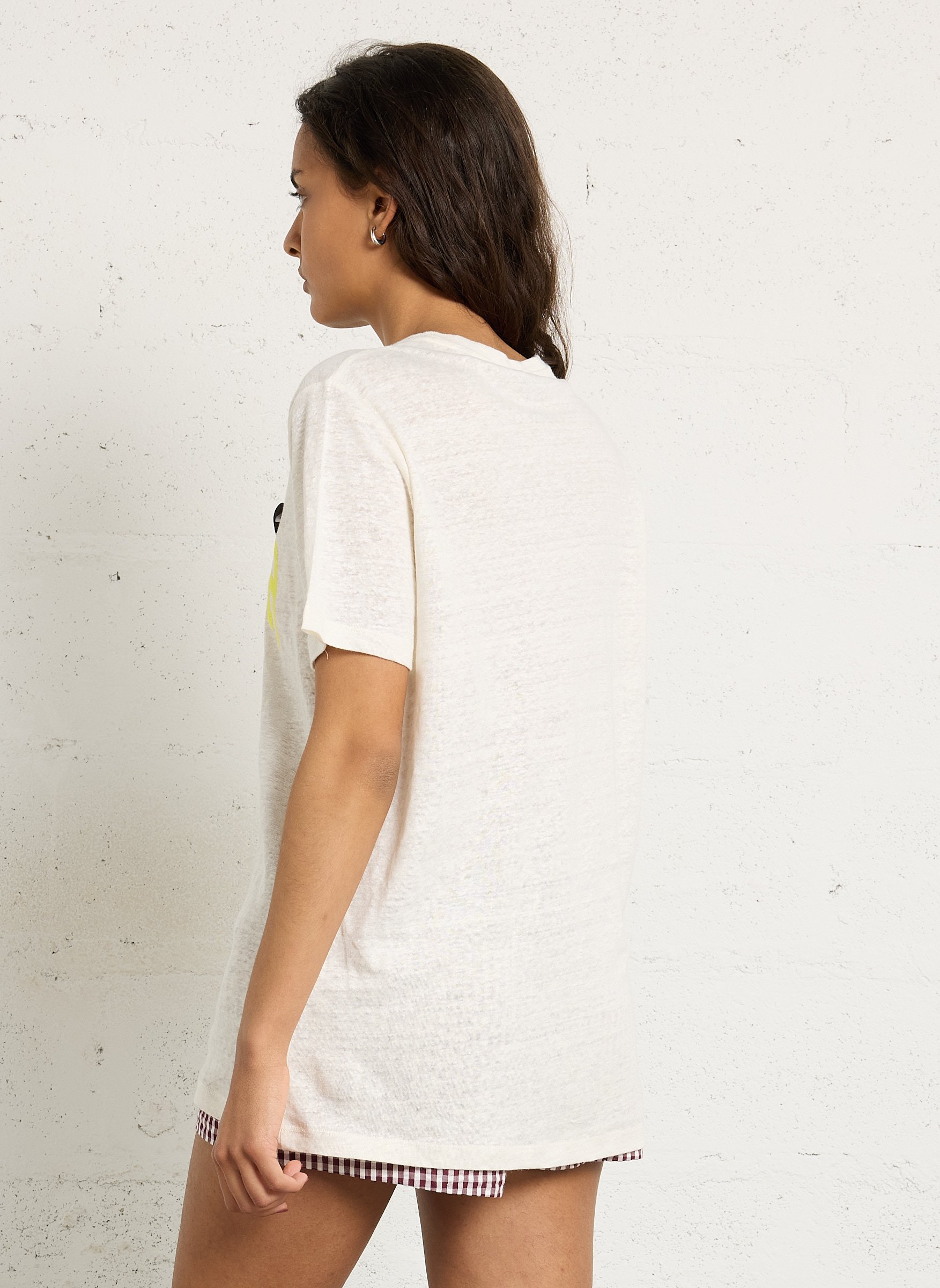 Tee-shirt droit col rond sérigraphié en lin NEWTONE Beige