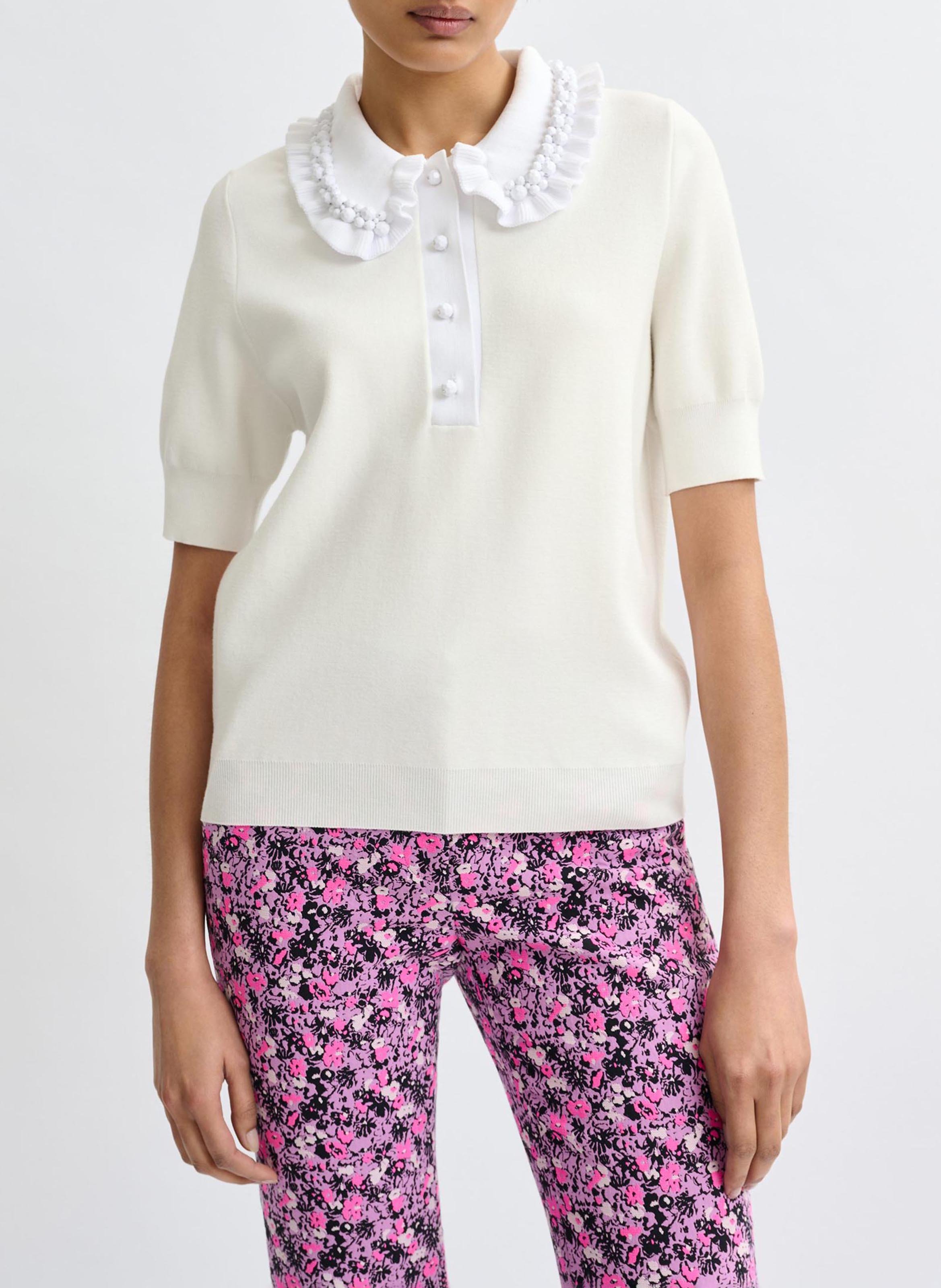 Polo manches courtes uni à volants ESSENTIEL ANTWERP Blanc