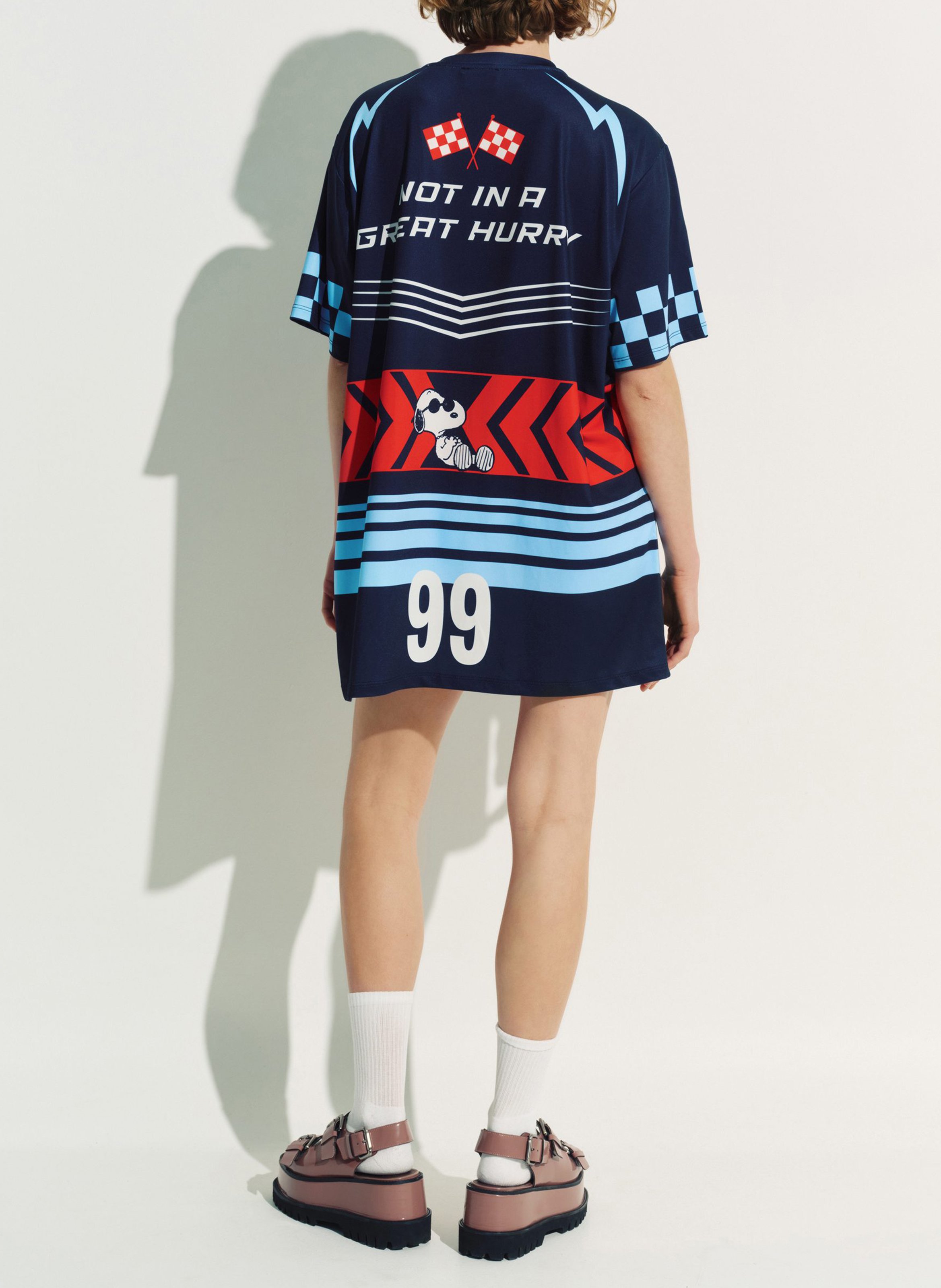 Kurzes Oversize-Kleid mit Print ESSENTIEL ANTWERP Blau