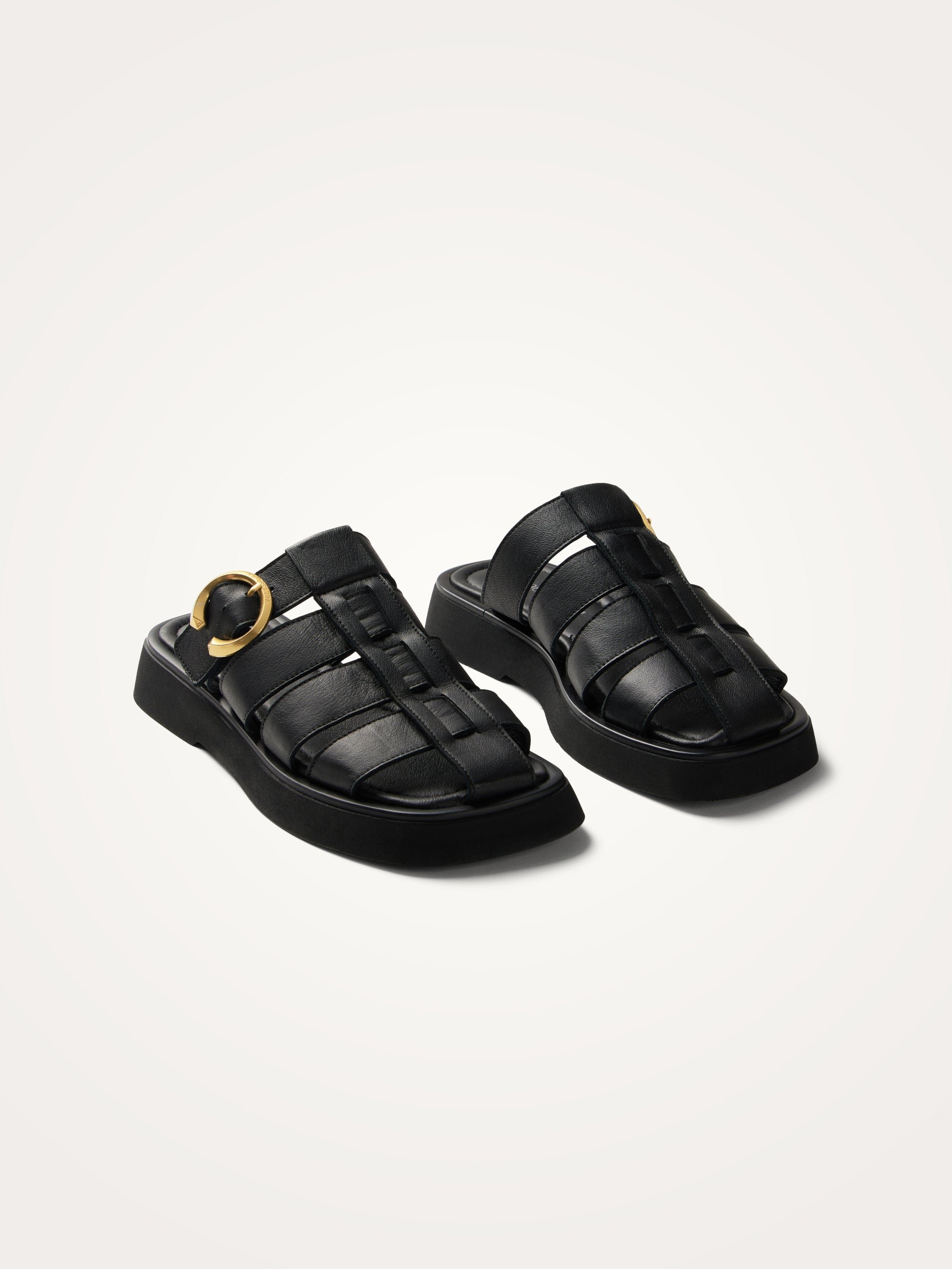 Flat multi-strap leather mules with metallic effect VANESSA WU Black