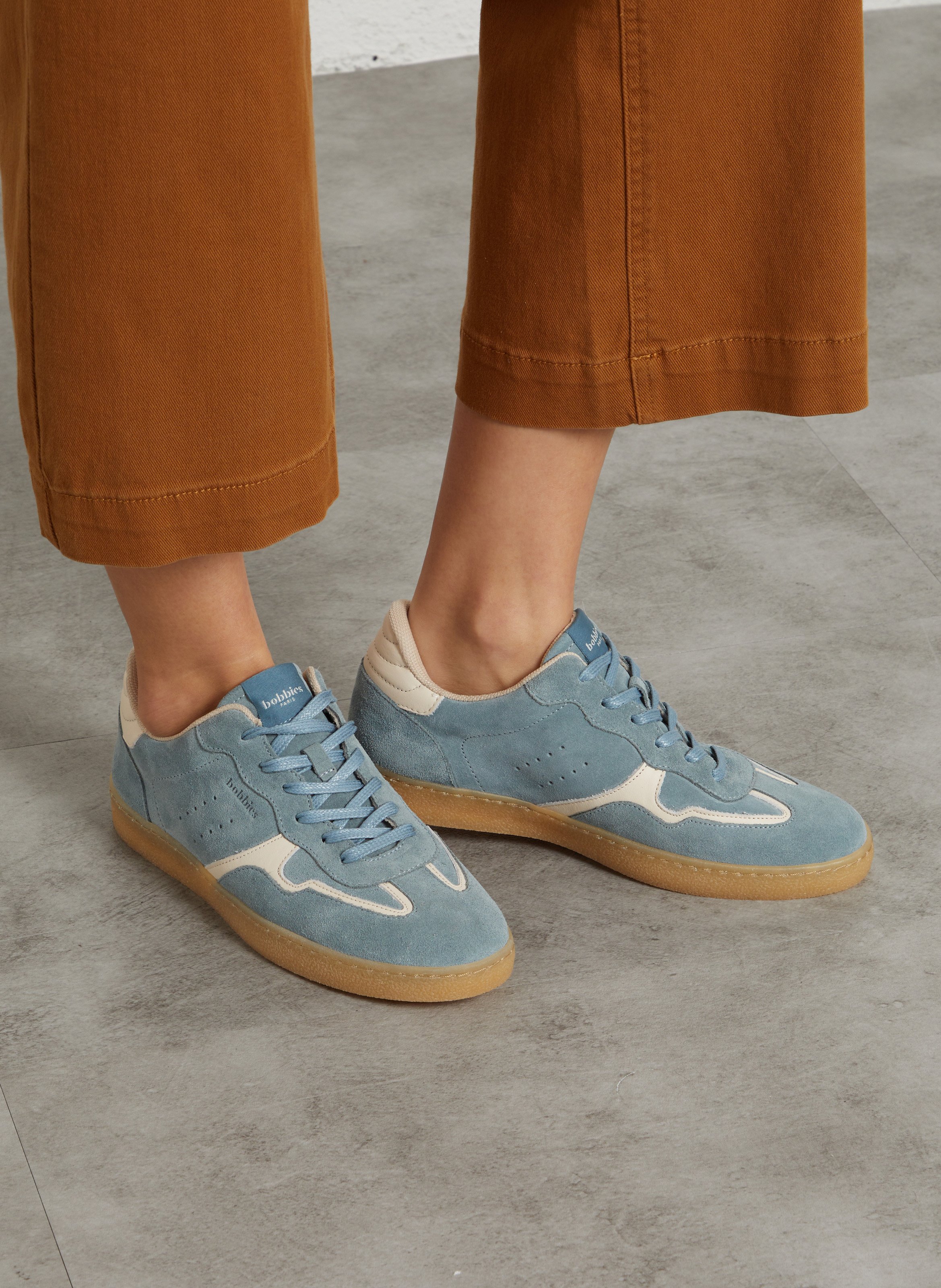 Baskets basses en cuir velours BOBBIES Bleu