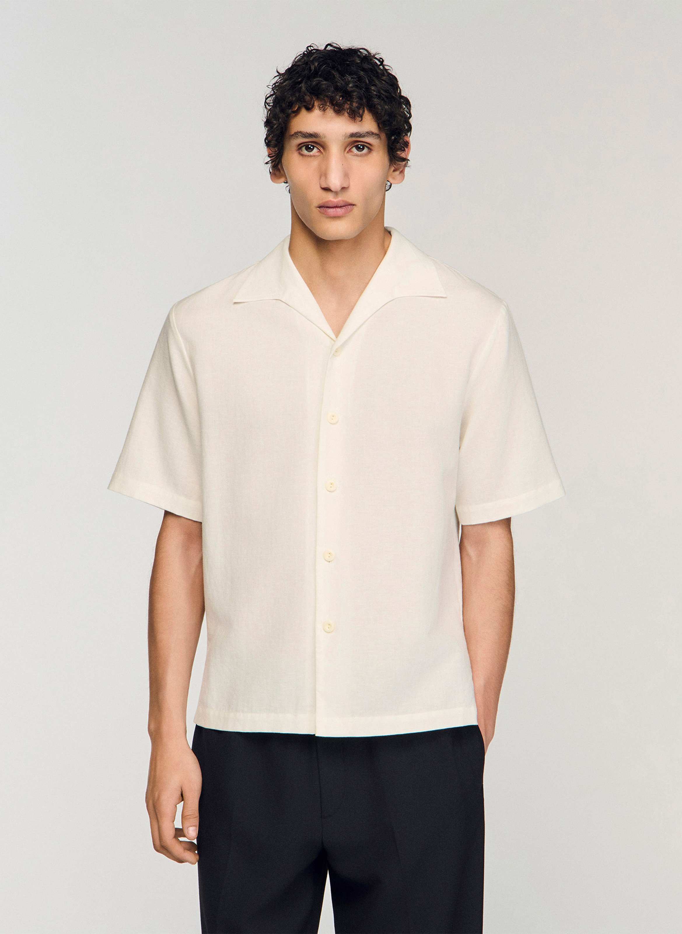 Cotton and linen shirt with classic collar SANDRO Beige