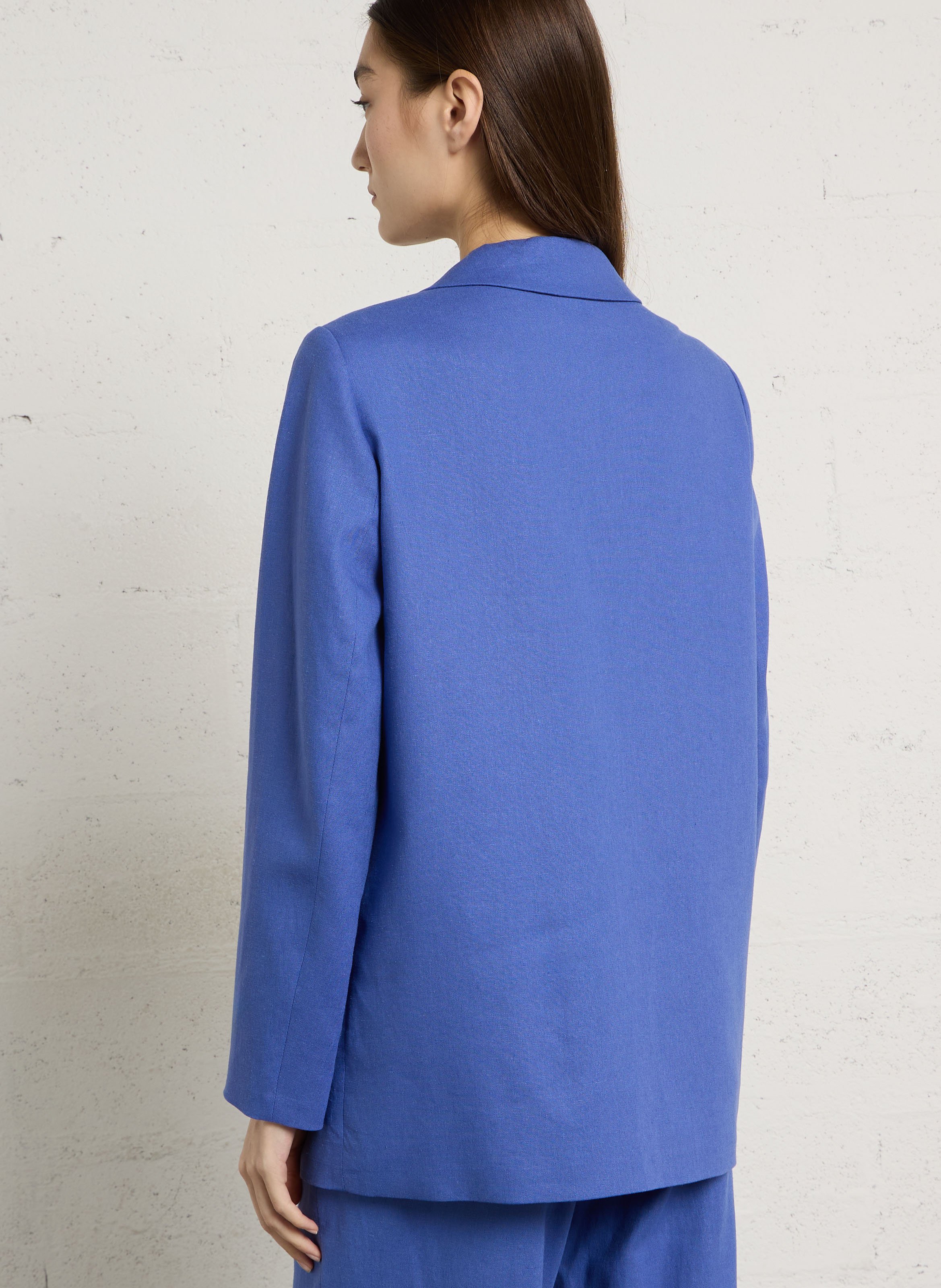 Solid straight tailored linen blend blazer MAISON 123 Plums